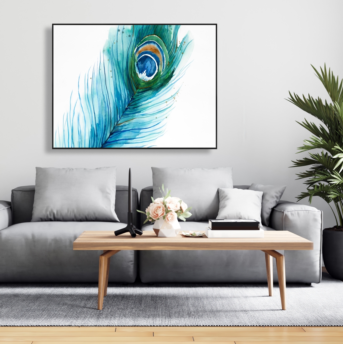 C1FC3648RZJVHN 36 x 48 in. Long Peacock Feather - Bird Romantic Framed Canvas Decor