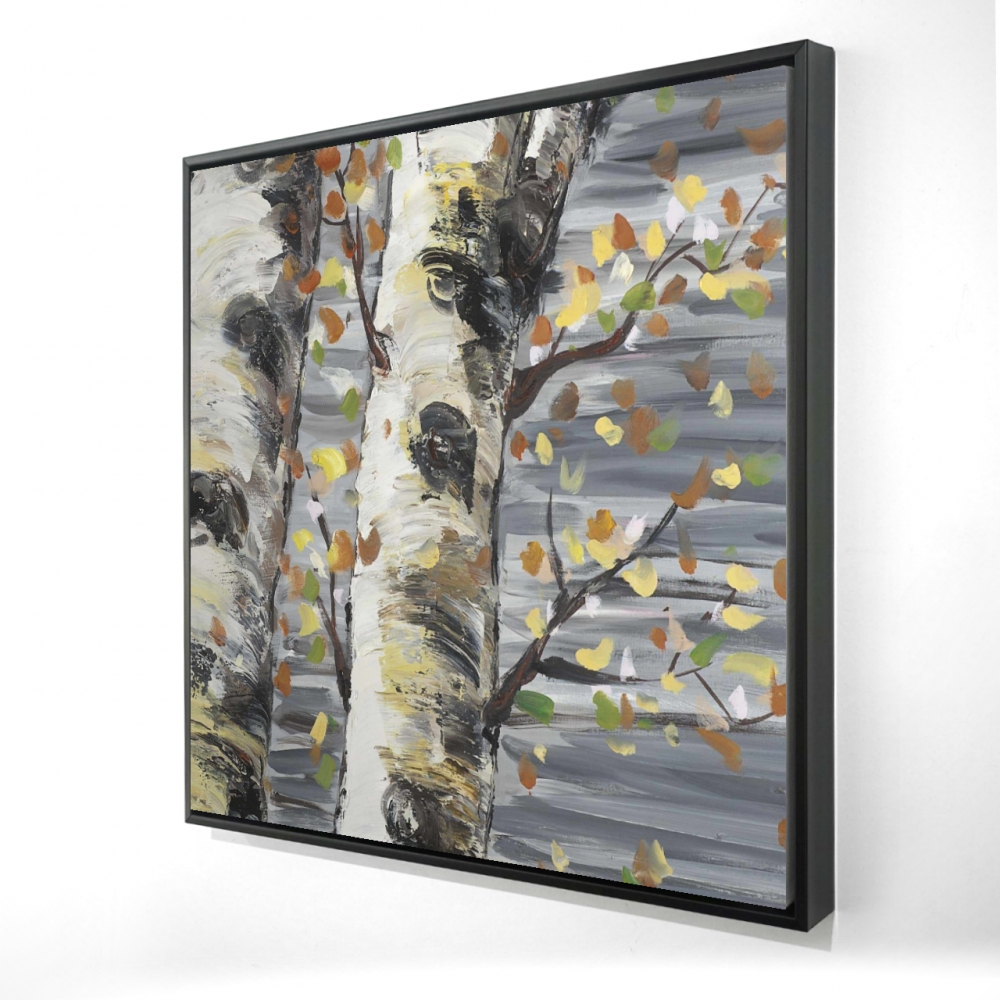 2081-3636-LA112 36 x 36 in. Budding White Birches - Gray Trees Framed Canvas - Home Decor