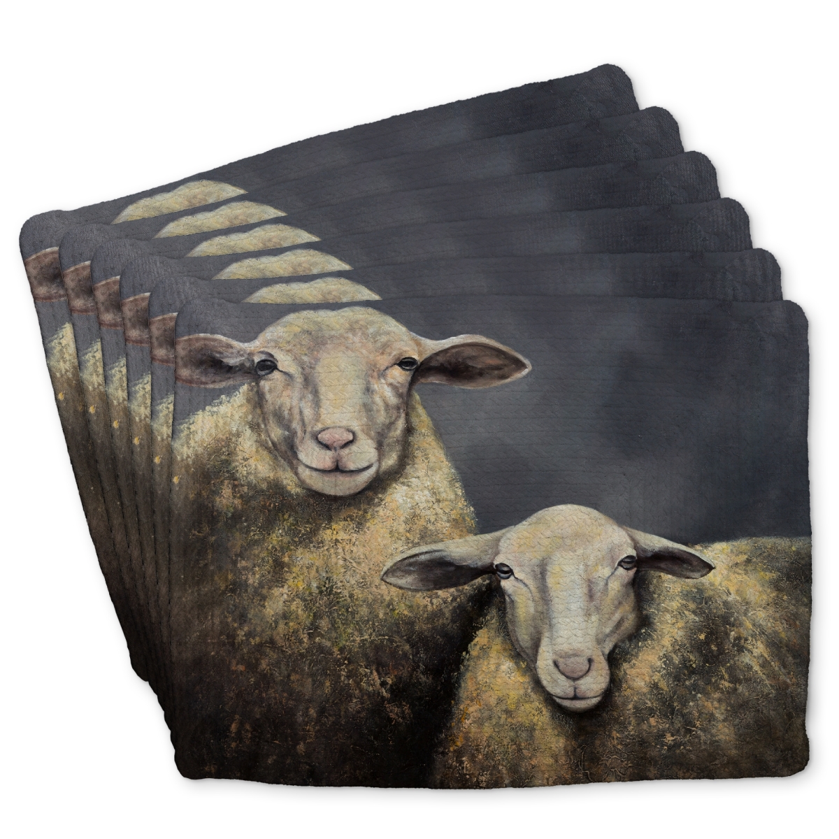 Picture of Begin Home Decor C6BP1418UYPNBN 14 x 18 in. Two Sheeps Braided Polyester Placemat - Home Decor Essentials - Set of 6