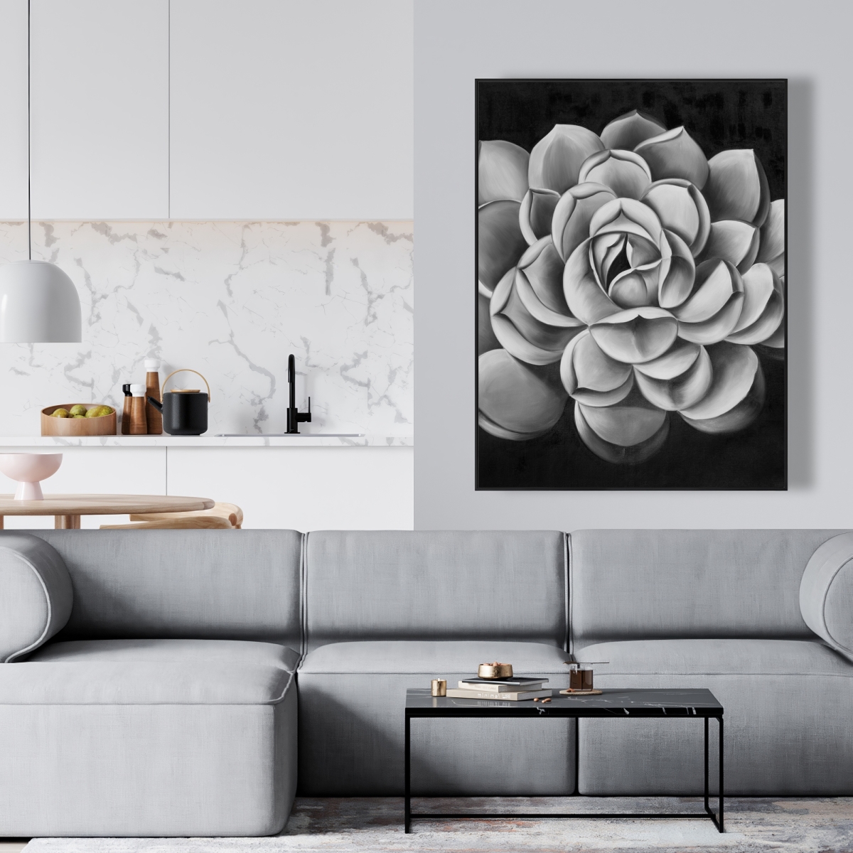 C1FC3648EYN76O 36 x 48 in. Black & White Succulent Canvas - Black Bedroom Decor