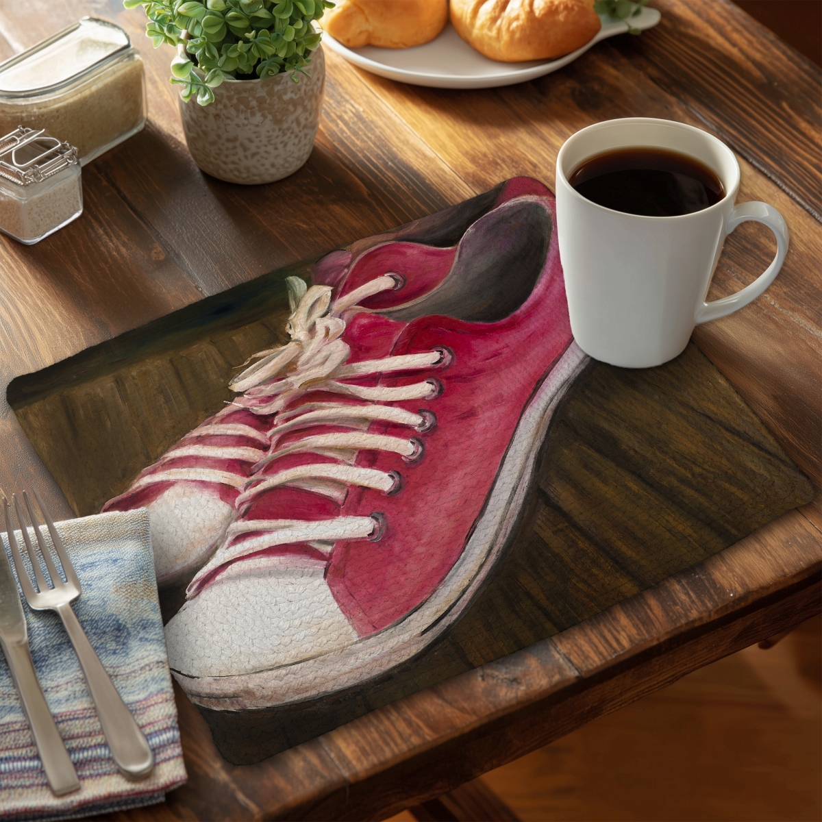 Picture of Begin Home Decor C6BP14187BLCIZ 14 x 18 in. Pink Sneakers - Braided Polyester Placemat for Home Decor - Set of 6