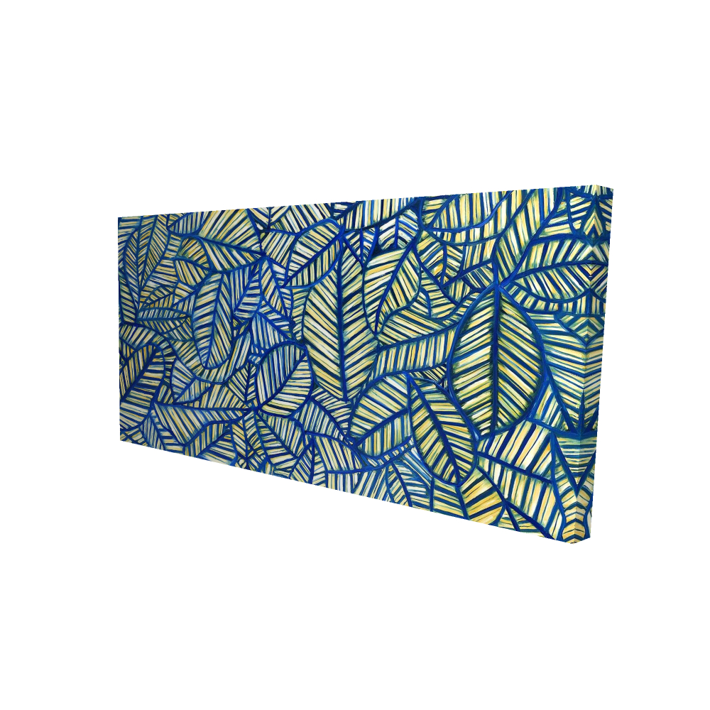 2080-2448-MI62 24 x 48 in. Blue Leaf Patterns - Bedroom Canvas for Home Decor