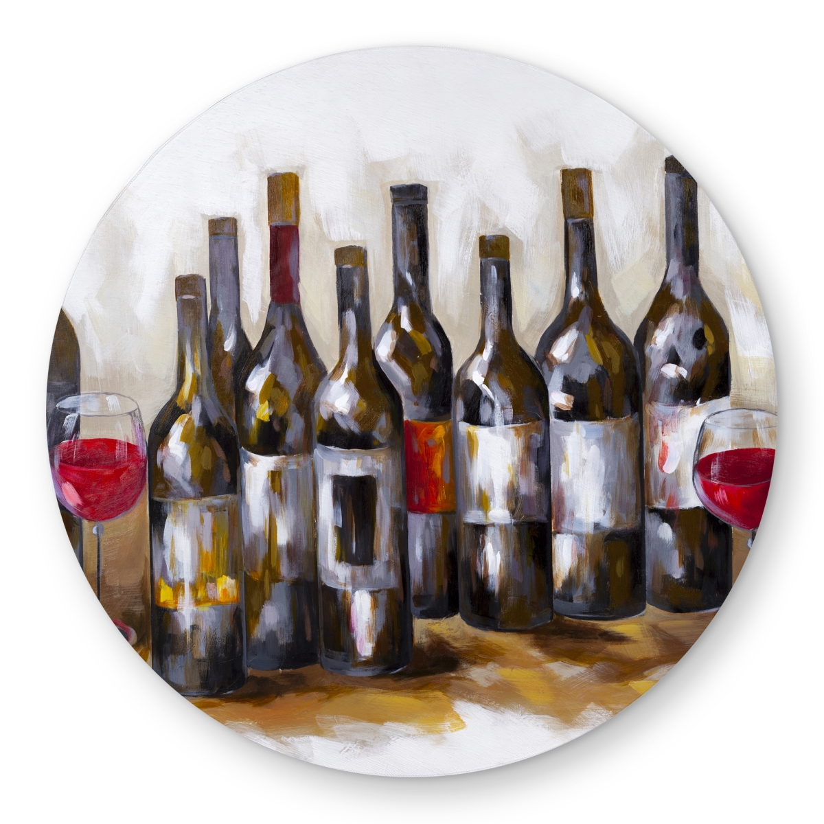 C1COAR55NLOKJ5 5 x 5 ft. Red Wine Bottles Rug - Green Still Life Outdoor Area Decor - Round