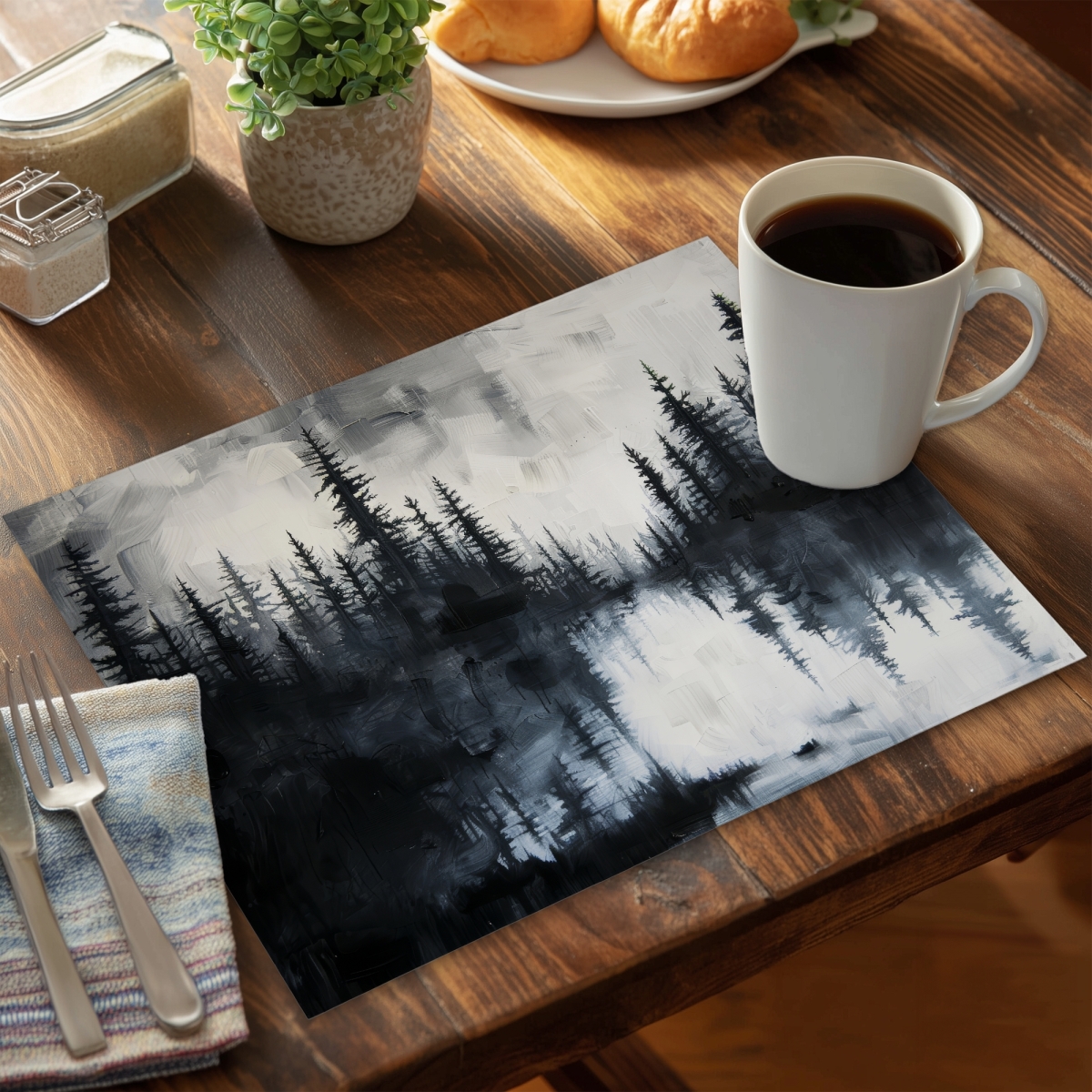 Picture of Begin Home Decor C6PP1418TWKDN8 14 x 18 in. Abstract Lake Polyester Placemats for Stylish Home Decor - Set of 6