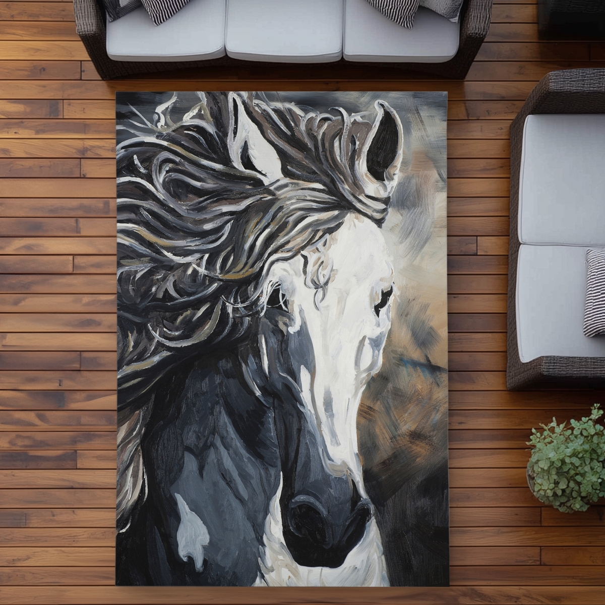 C1ROAR57DV0SJI 5 x 7 ft. Front Wild Horse Outdoor Area Rug - Gray Home Decor - Rectangle