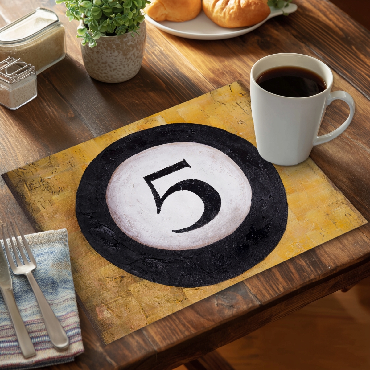 Picture of Begin Home Decor C4PP14181S4WOY 14 x 18 in. Billiard Ball No5 Polyester Placemat for Home Decor - Unique Design - Set of 4