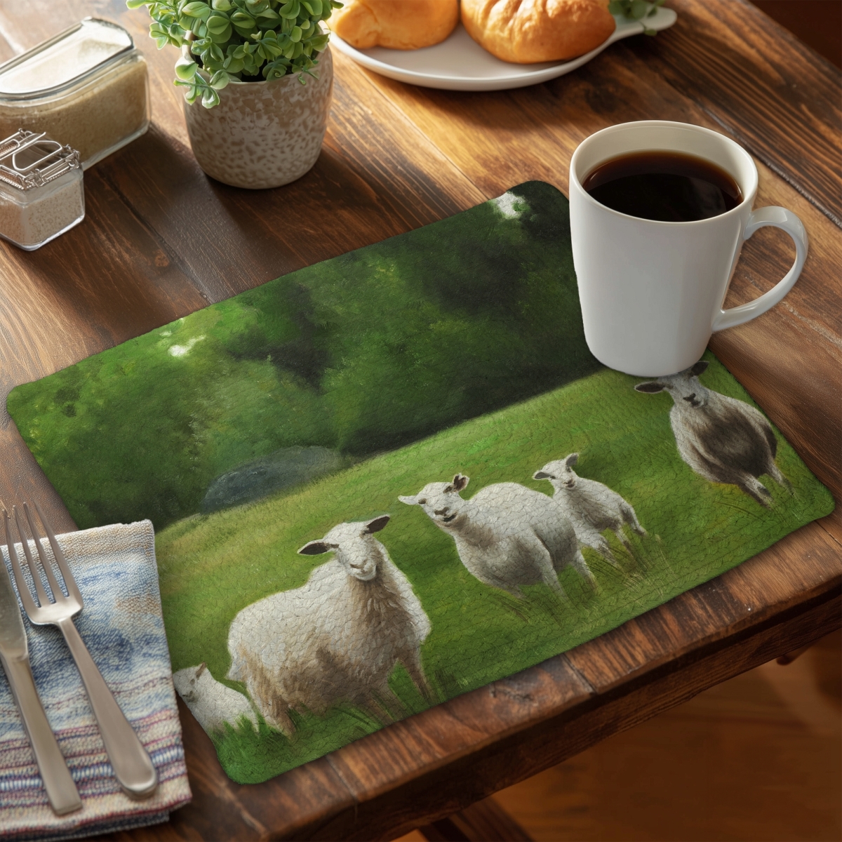 Picture of Begin Home Decor C6BP1418FD25V1 14 x 18 in. Fields of Sheep Braided Polyester Placemat for Home Decor - Set of 6