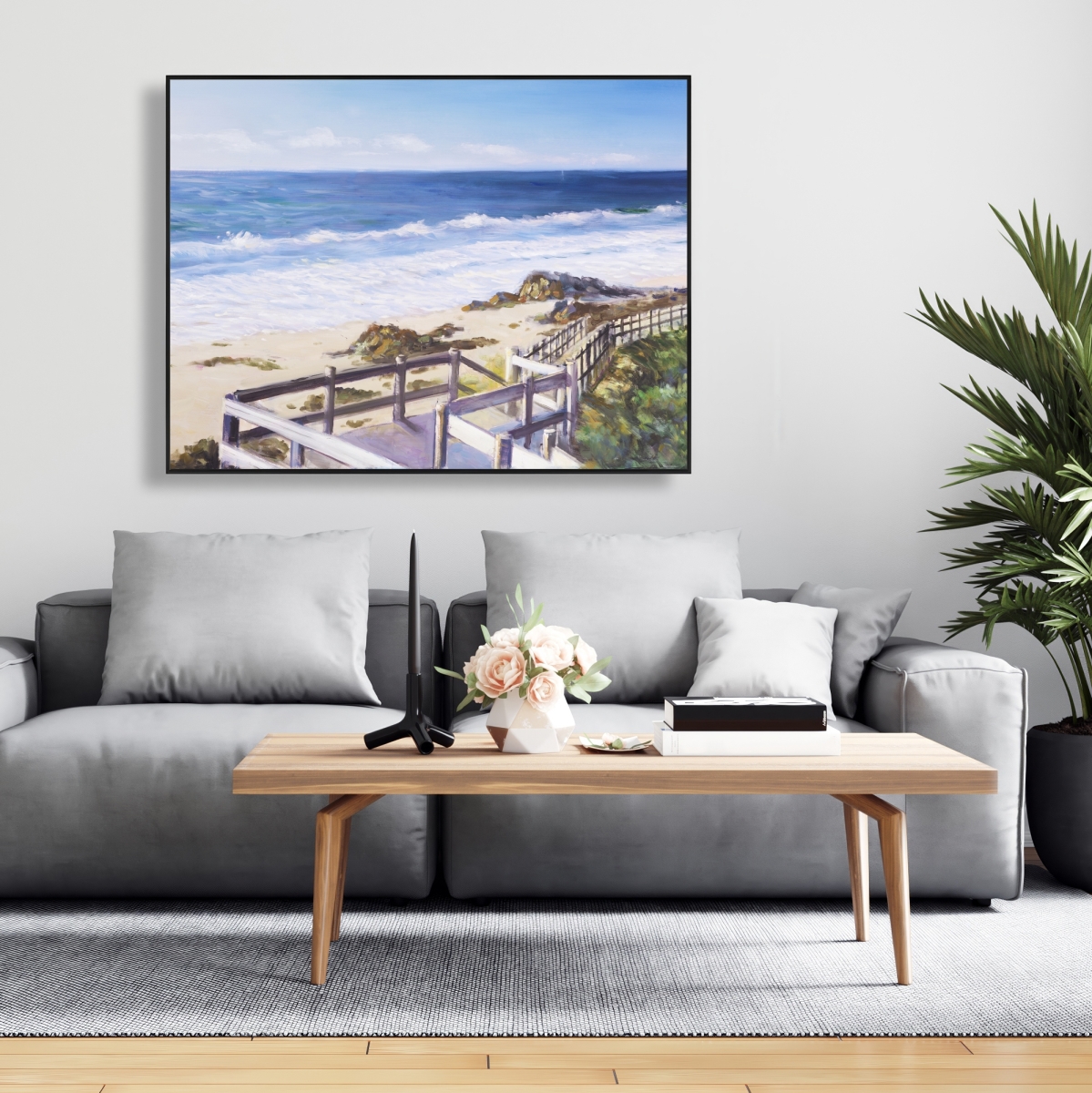 C1FC3648K101YV 36 x 48 in. Walk To the Beach - Waves Brown Framed Canvas Home Decor