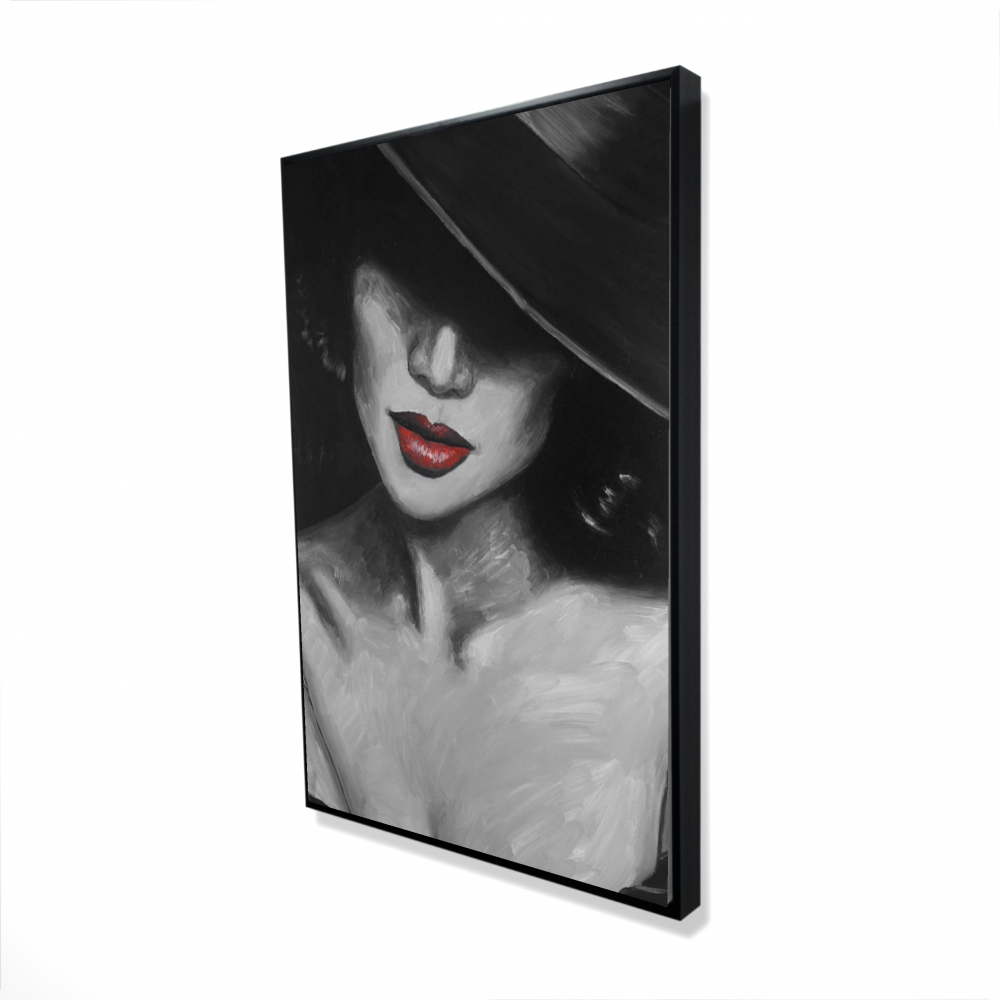 2081-3624-FA29 24 x 36 in. Mysterious Red Lips Lady - Black & White Canvas Art Decor