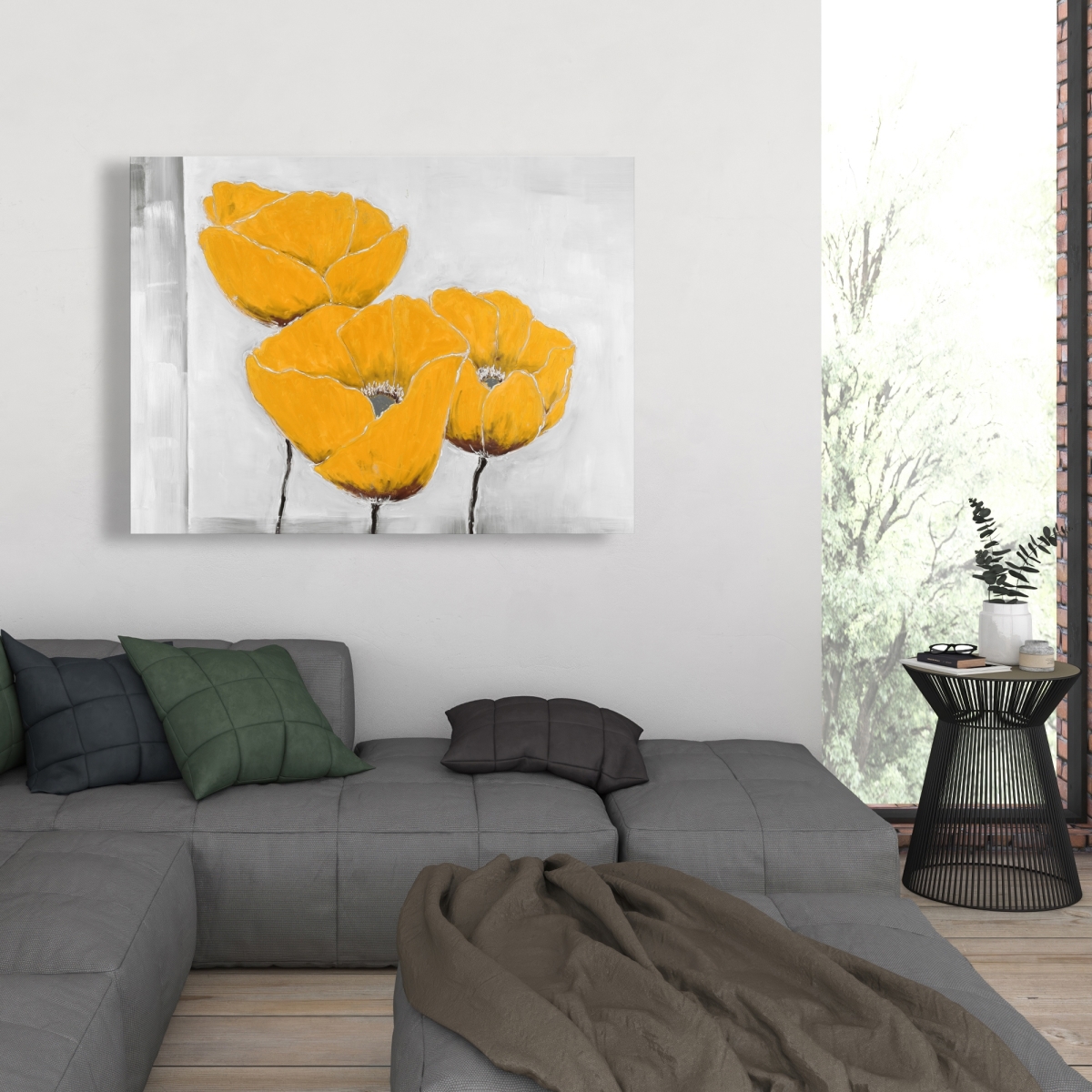 C1RC3648WWDVHU 36 x 48 in. Three Yellow Flowers - Industrial Bedroom Canvas Decor
