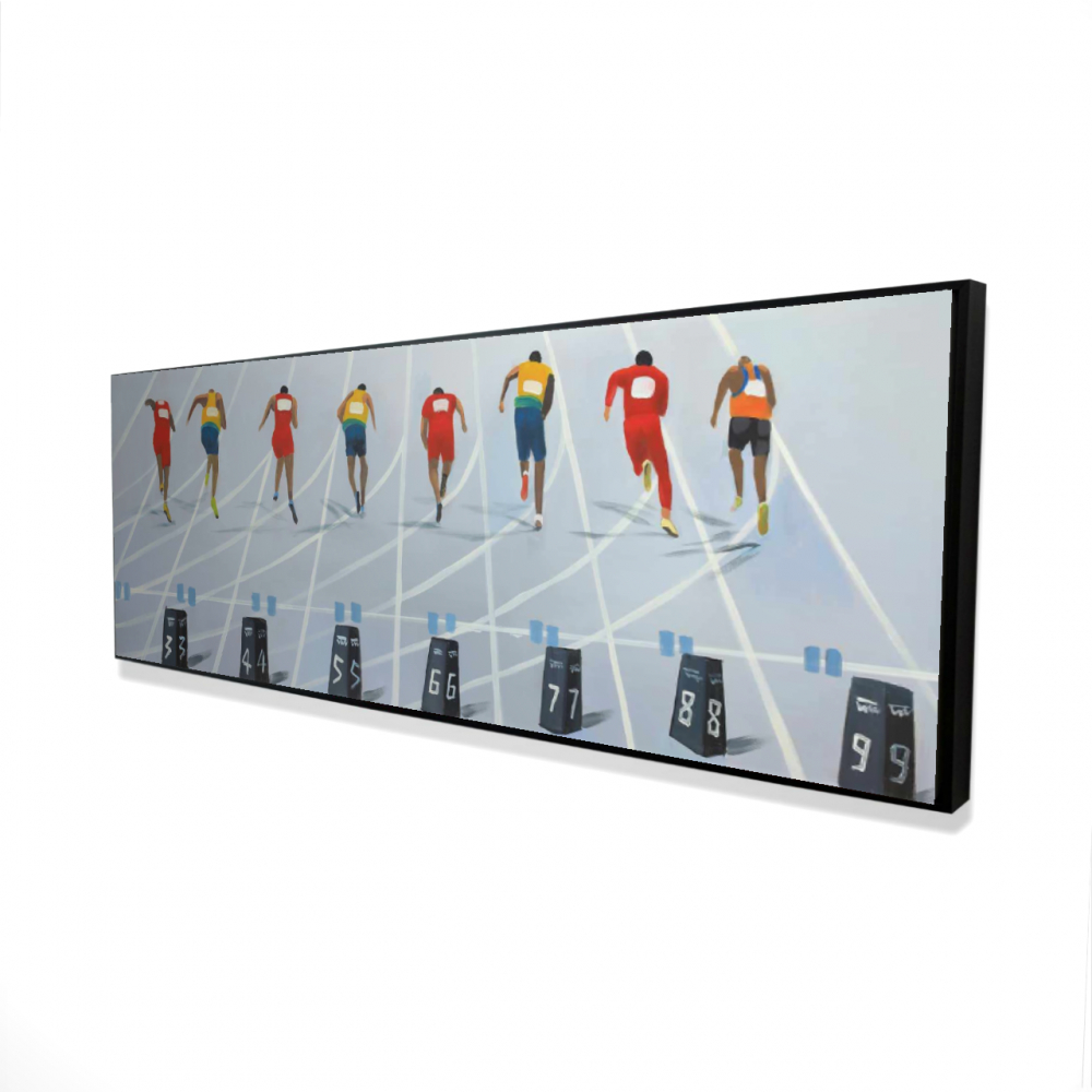 2081-2060-SP40 20 x 60 in. Race of 10 Meters - Blue Framed Canvas for Man Cave Decor