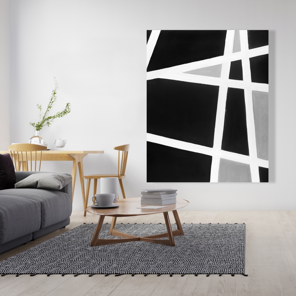 C1RC4860FC7YLU 48 x 60 in. Black & White Abstract Lines Canvas - Modern Home Decor