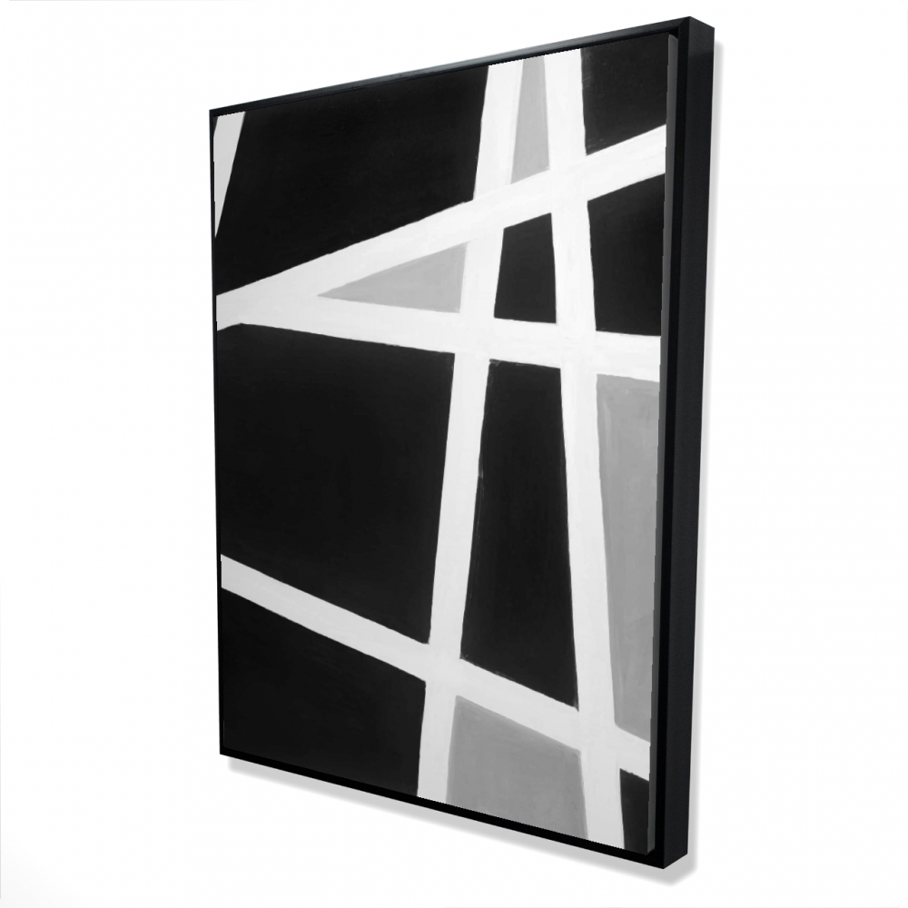 2081-4836-AB35 36 x 48 in. Black & White Abstract Lines - Gray Framed Canvas Art