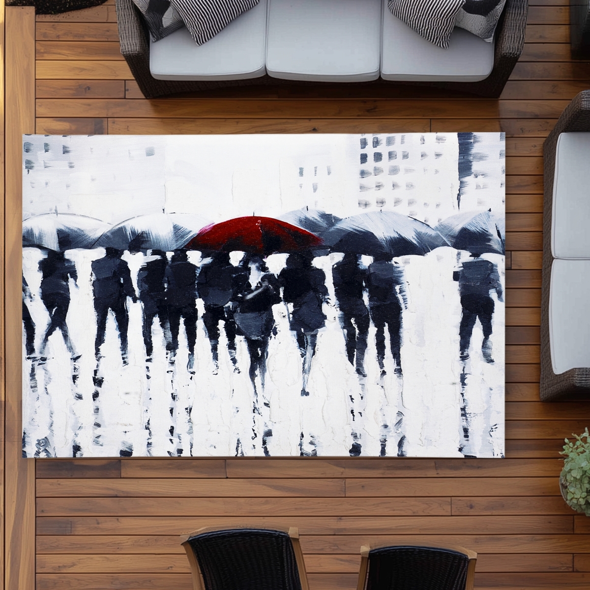 C1ROAR57CCHNIP 5 x 7 ft. Silhouettes Walking in the Rain - Modern Outdoor Area Rug - Rectangle