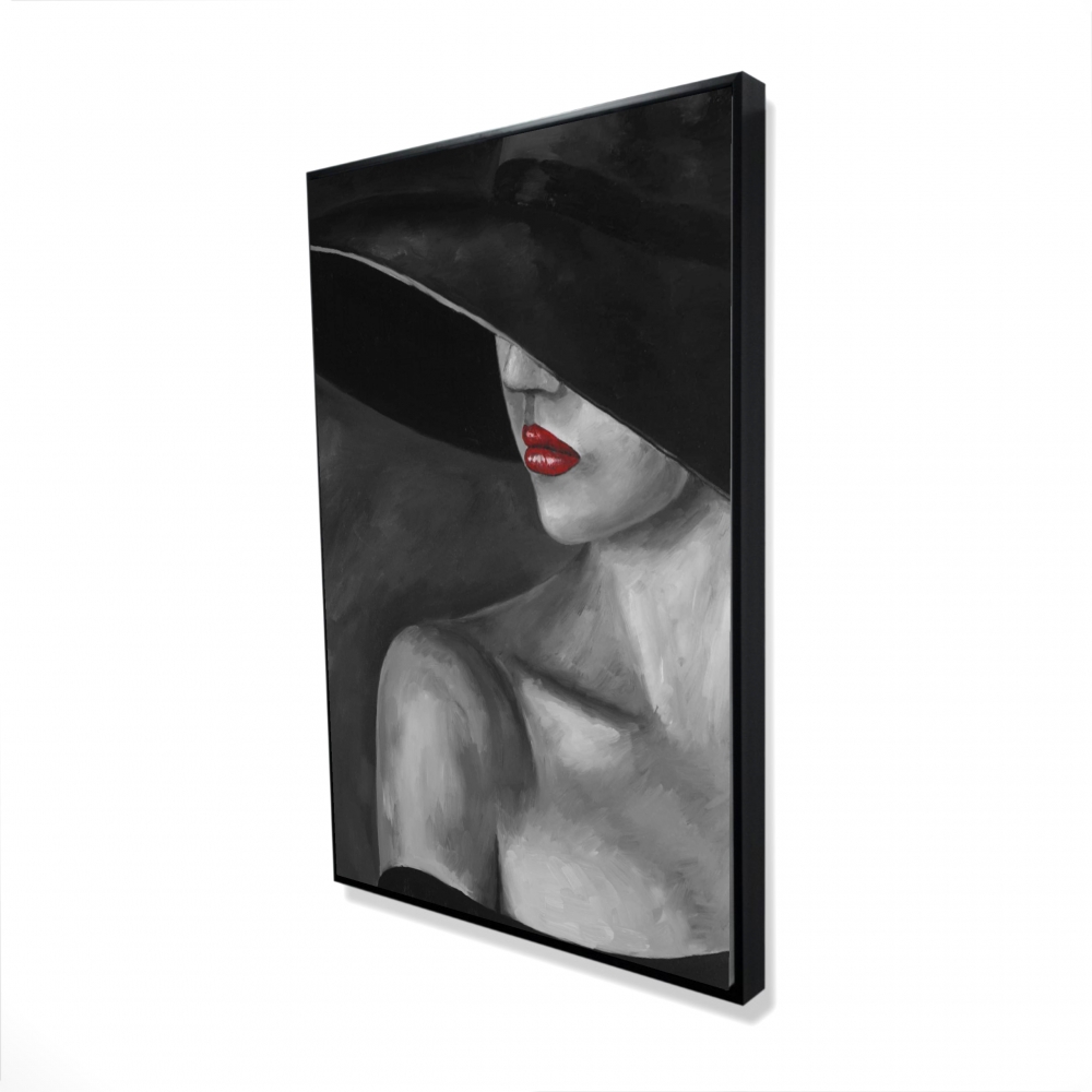 2081-3624-FA28 24 x 36 in. Mysterious Woman with a Hat - Framed Canvas Bedroom Decor