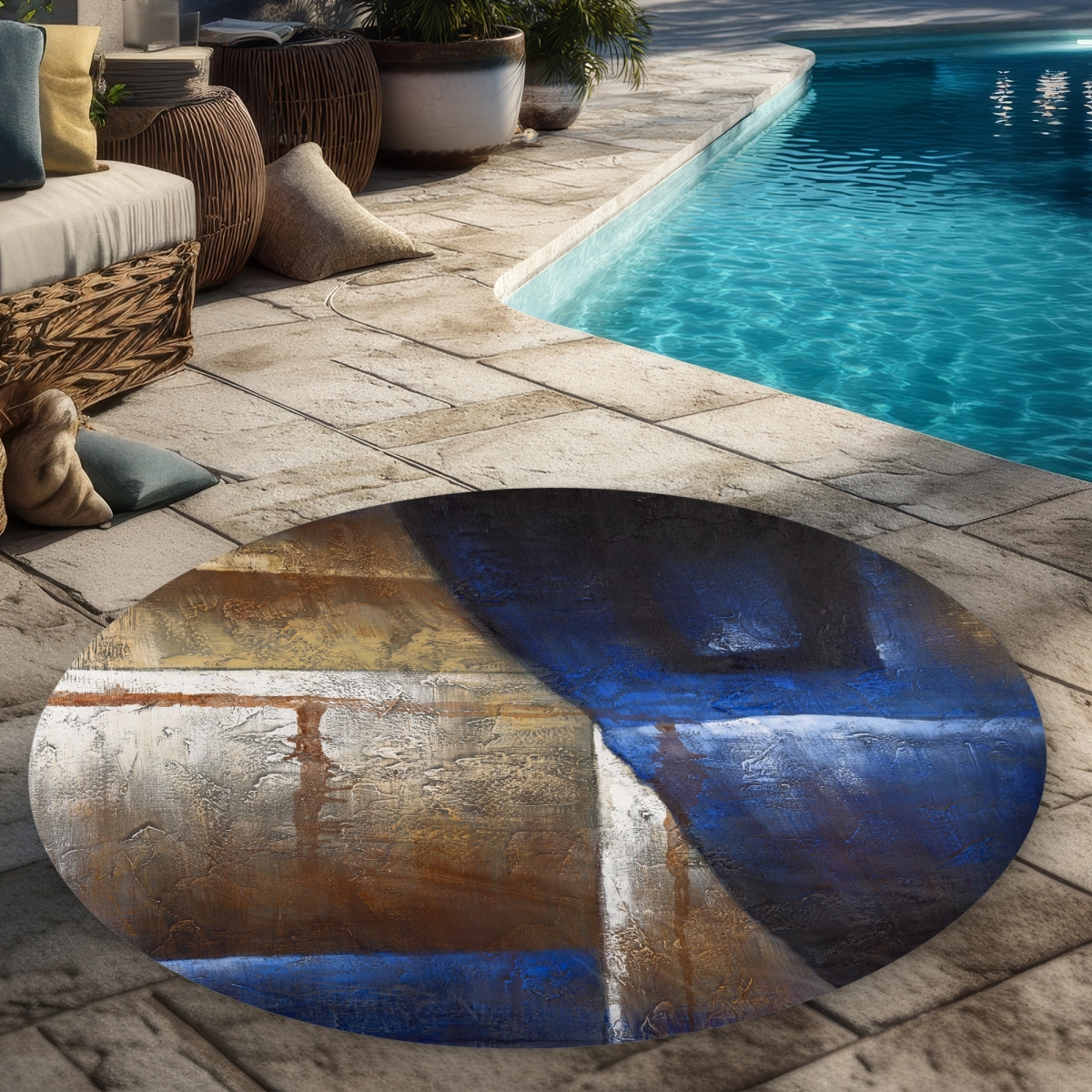 C1COAR553I5RA7 5 x 5 ft. Bronze Shapes with Blue Light - Industrial Pattern Area Rug - Round