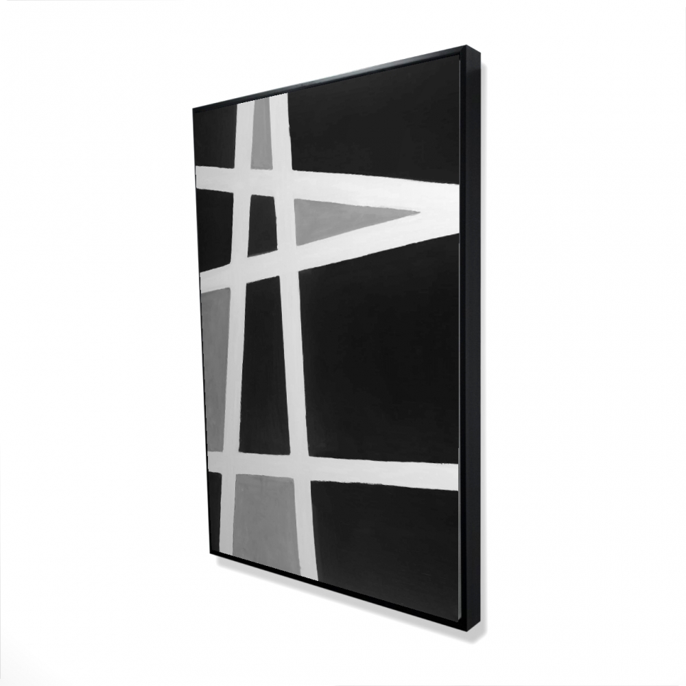 2081-3624-AB36 24 x 36 in. Black & White Abstract Shapes - Framed Canvas Home Decor