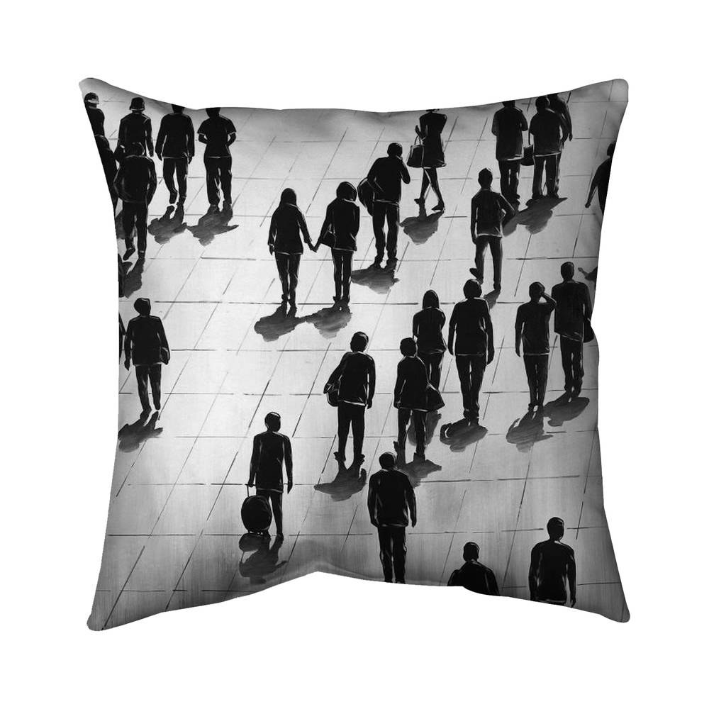 5543-2626-ST38 26 x 26 in. Silhouettes of People on Street Gray Poly Twill Throw - Decor