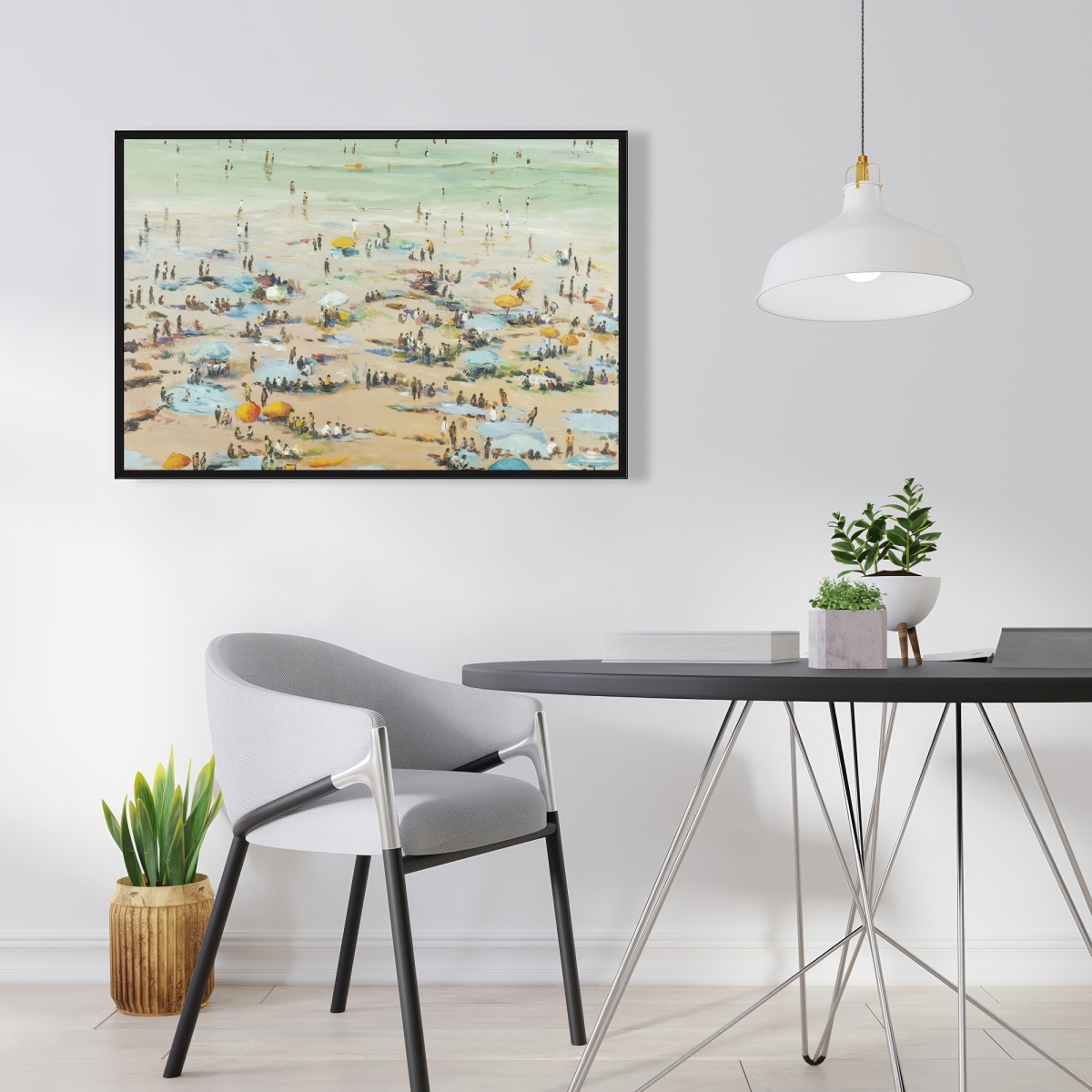 C1FC2436Z5DNP2 24 x 36 in. People At the Beach - Neo Mint Beach Framed Canvas Decor