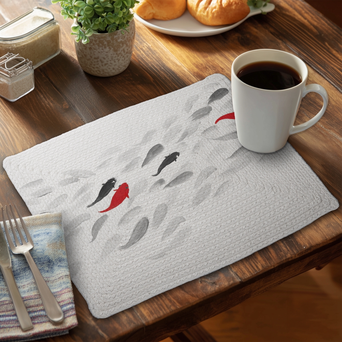 Picture of Begin Home Decor C6BP1418LPUAUZ 14 x 18 in. Swimming Fish Wave - Braided Polyester Placemat for Decor - Set of 6