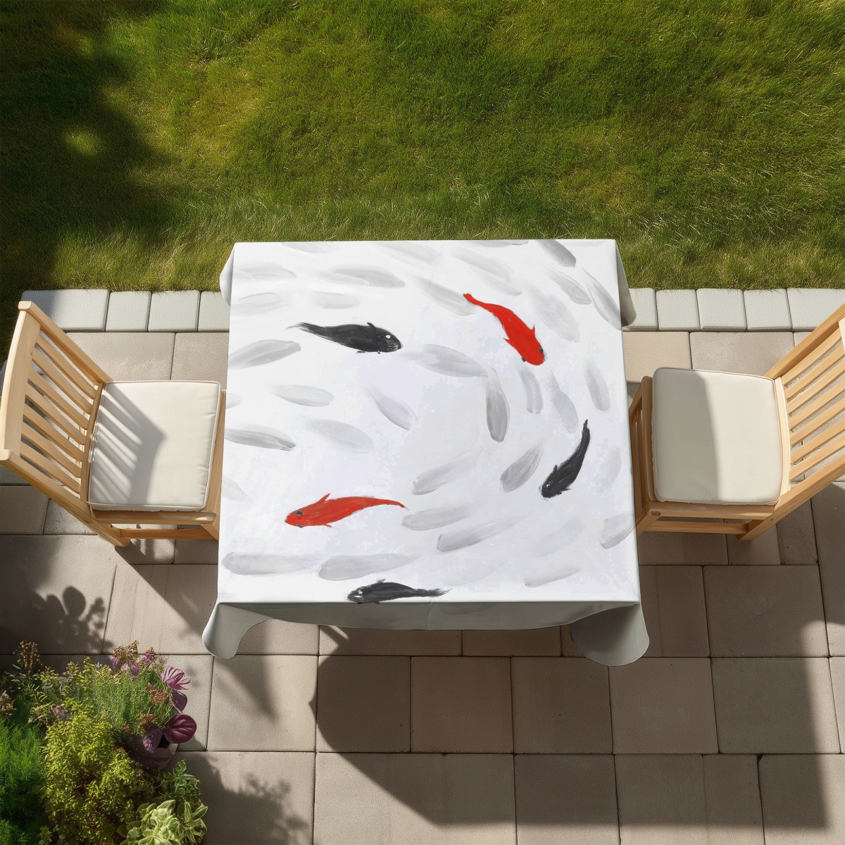 Picture of Begin Home Decor C1TC5858U7H2V4 58 x 58 in. Swimming Fish Swirl Tablecloth - Red Animals Home Decor