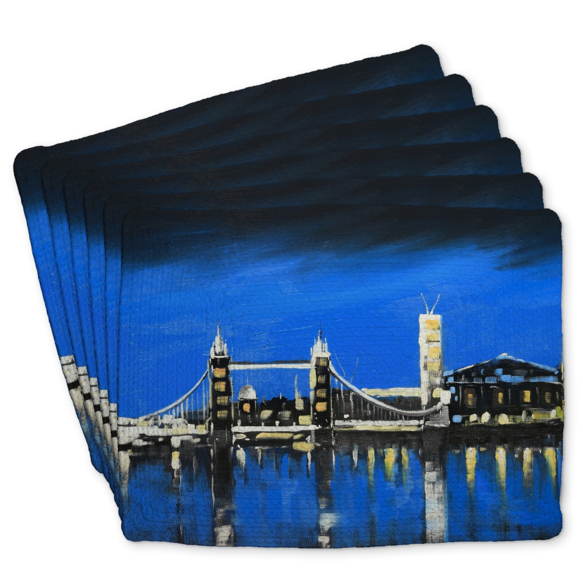 Picture of Begin Home Decor C6BP14185VRAZC 14 x 18 in. Blue Skyline of London Braided Polyester Placemat - Home Decor - Set of 6