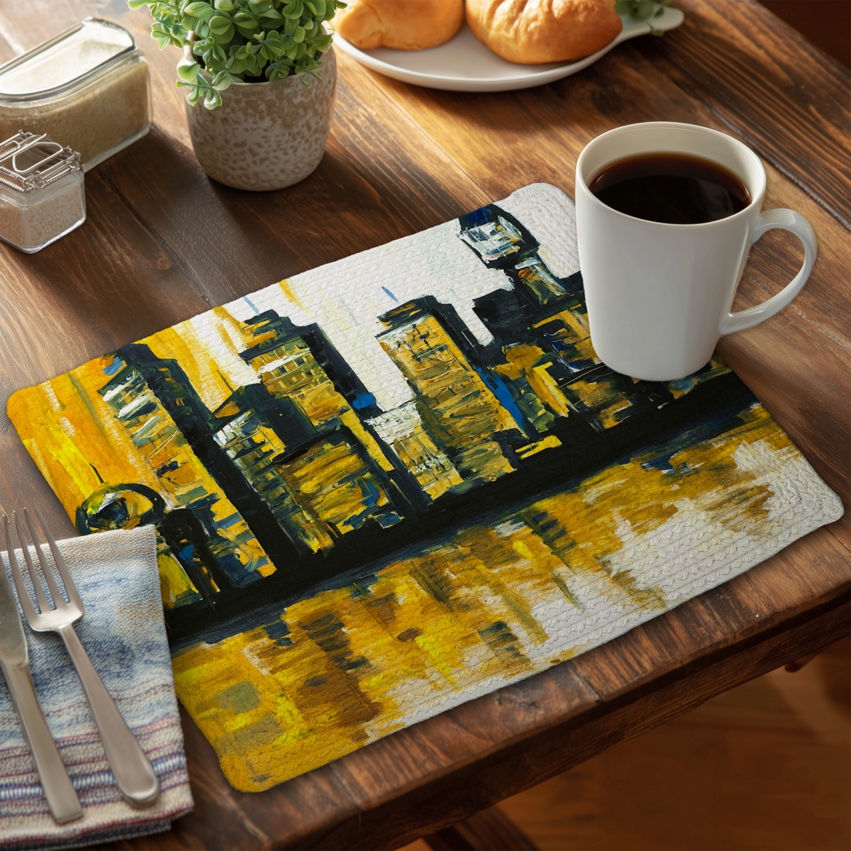 Picture of Begin Home Decor C4BP14189PUMZT 14 x 18 in. Yellow City Braided Polyester Placemat for Home Decor - Set of 4