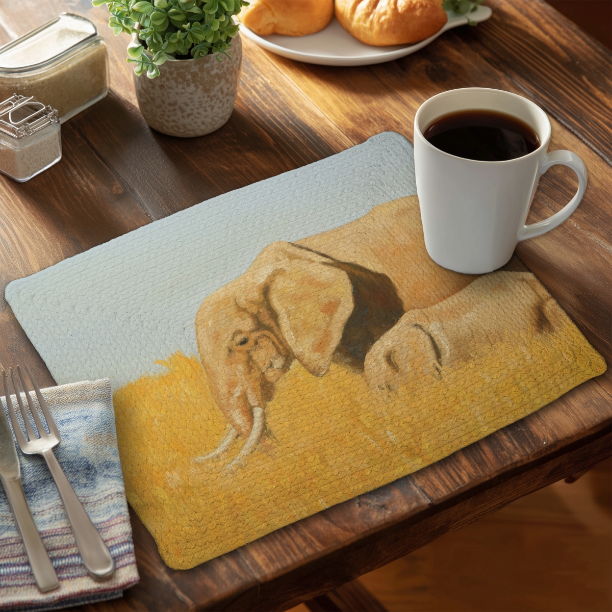 Picture of Begin Home Decor C6BP1418PZSWCO 14 x 18 in. Elephant & Its Little One Braided Polyester Placemat - Home Decor - Set of 6