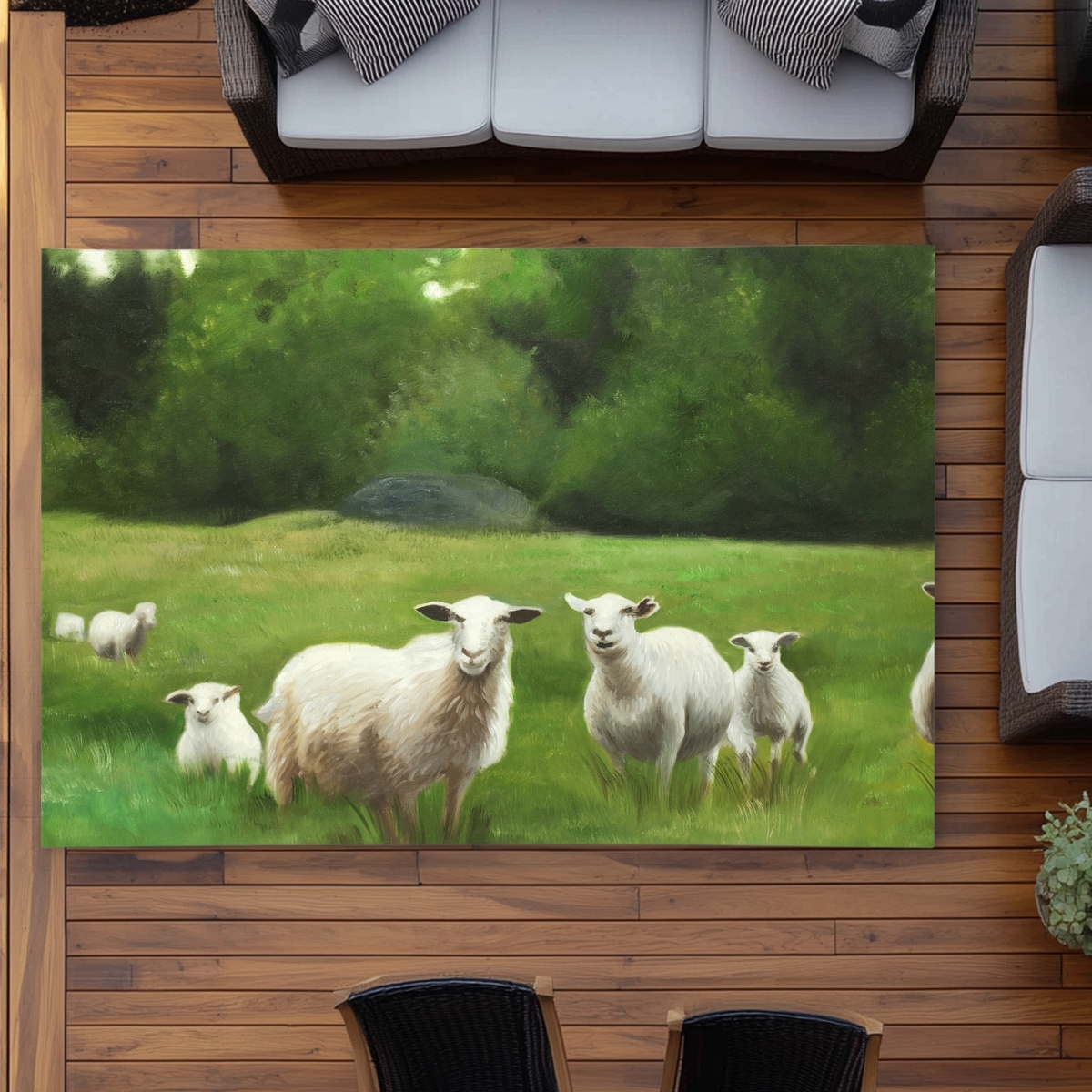 C1ROAR57F5GN39 5 x 7 ft. Fields of Sheep - Livingroom Animals Outdoor Area Rug - Decor - Rectangle