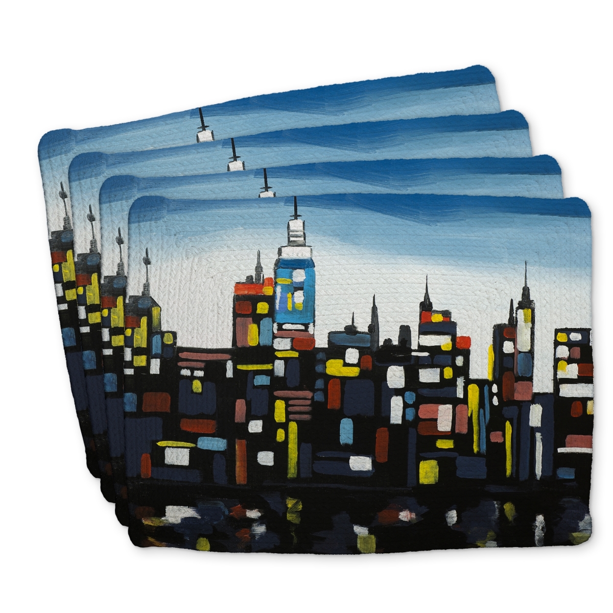 Picture of Begin Home Decor C4BP1418UK7OU0 14 x 18 in. Colorful Buildings Braided Polyester Placemat - Home Decor - Set of 4