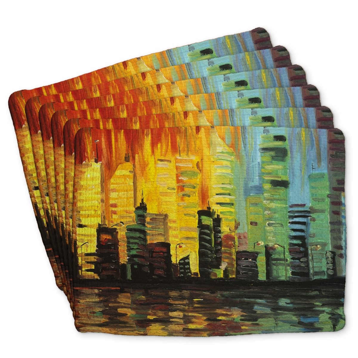 Picture of Begin Home Decor C6BP141870UB5B 14 x 18 in. City with Color Tones - Braided Polyester Placemat for Home Decor - Set of 6