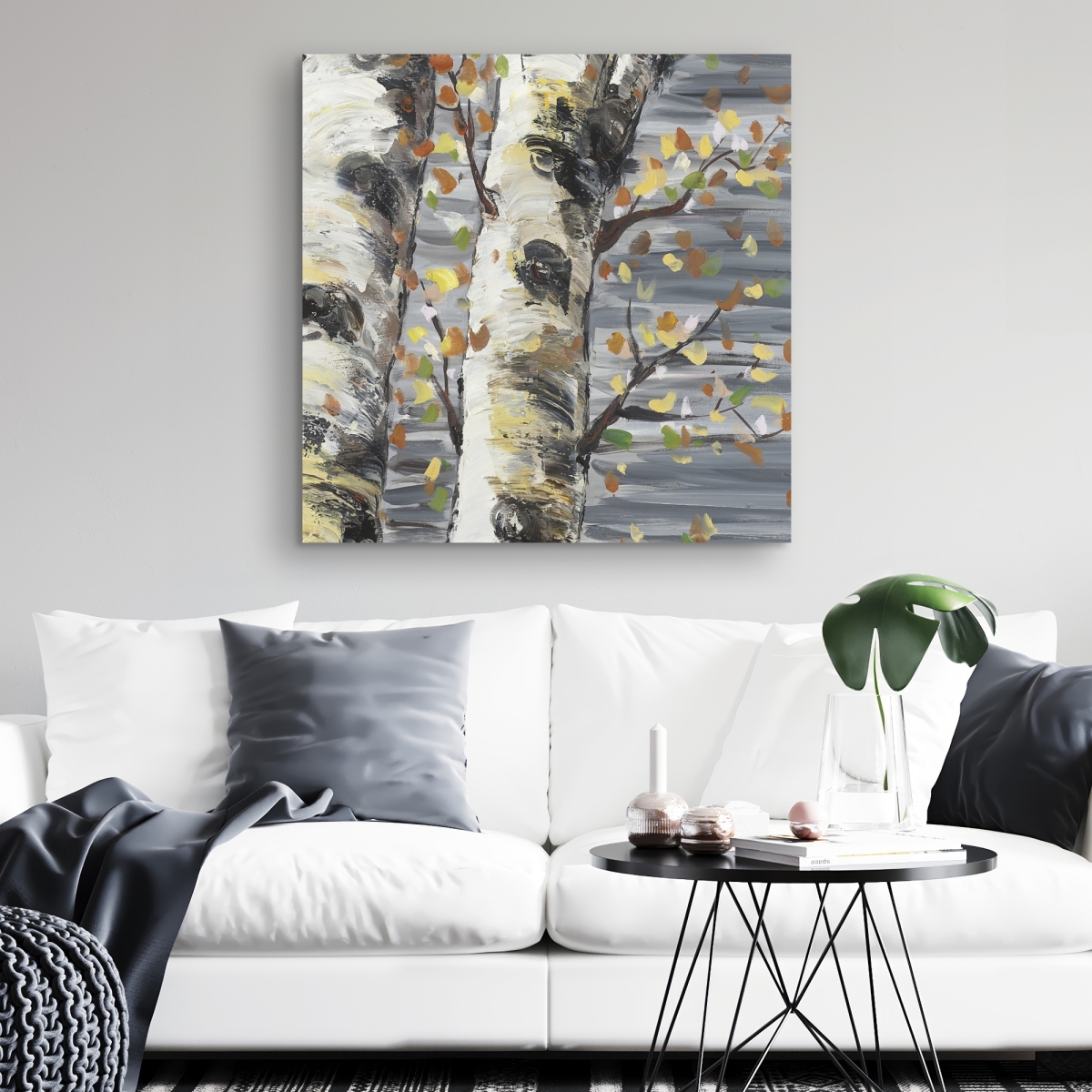 C1RC323276IUX9 32 x 32 in. Budding White Birches - Gray Office Canvas for Home Decor