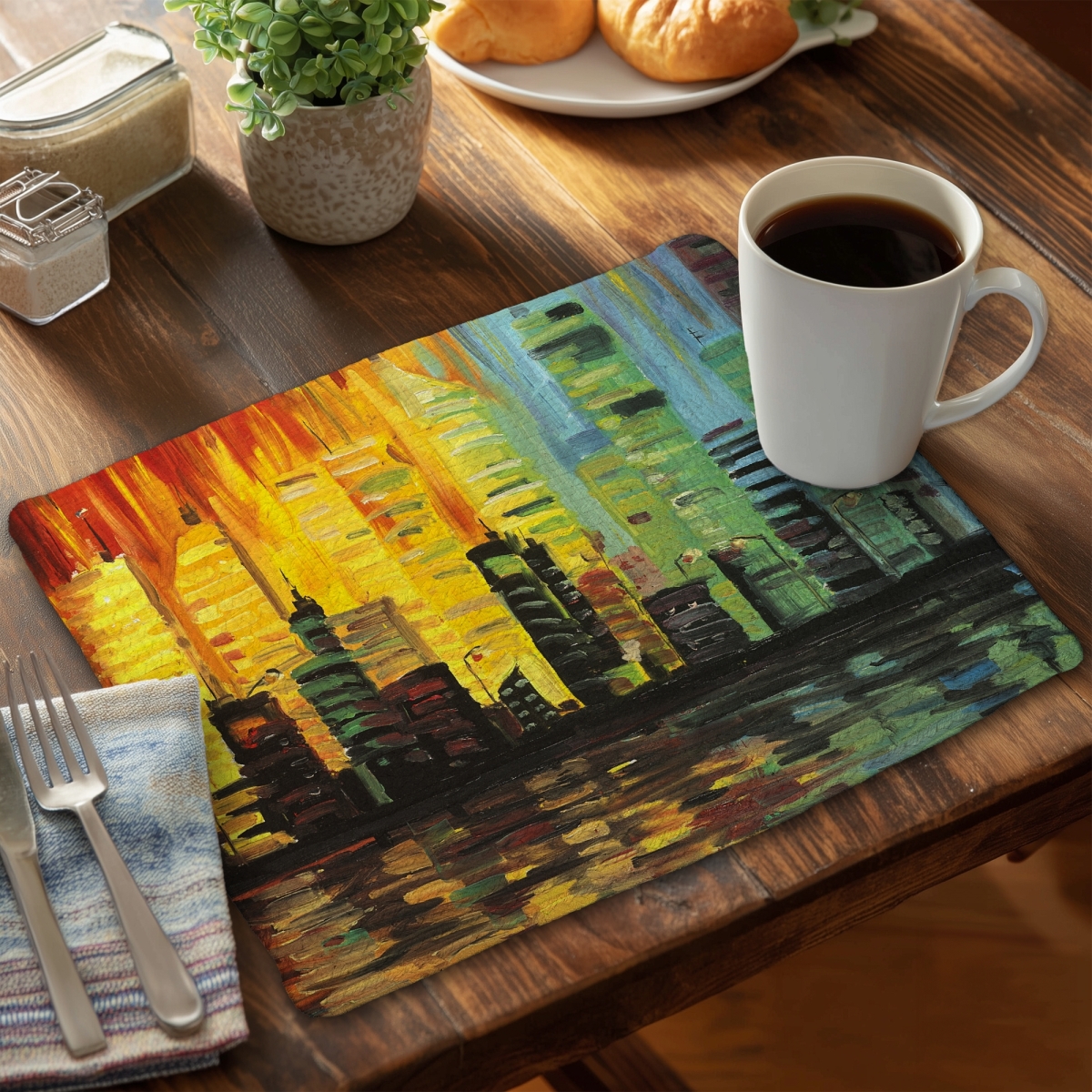 Picture of Begin Home Decor C4BP14189IMT0Y 14 x 18 in. City with Color Tones - Braided Polyester Placemat for Decor - Set of 4