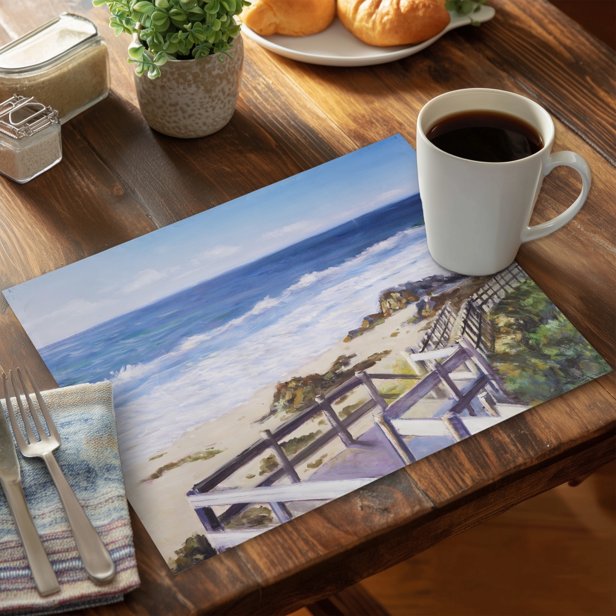Picture of Begin Home Decor C6PP1418HOL7R5 14 x 18 in. Walk To the Beach Polyester Placemat for Home Decor - Coastal Style - Set of 6