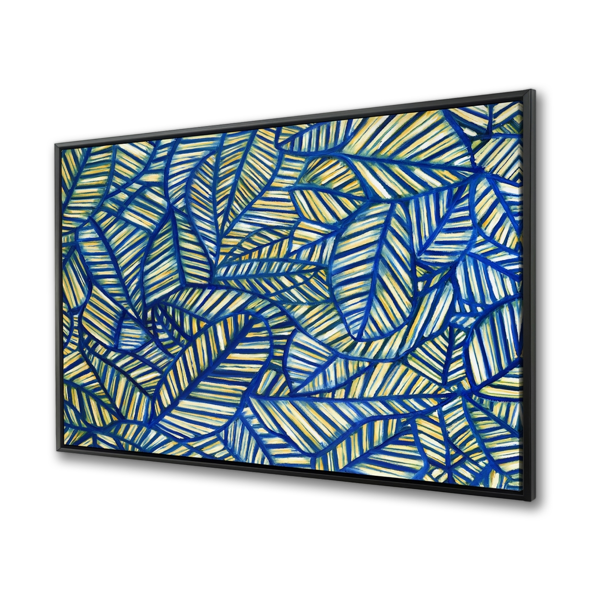 C1FC36485CW8EA 36 x 48 in. Blue Leaf Patterns - Framed Canvas Art for Home Decor