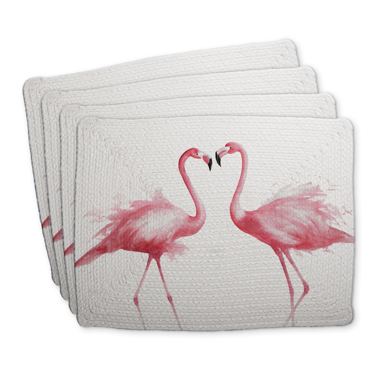 Picture of Begin Home Decor C4BP1418AT7I2S 14 x 18 in. Two Pink Flamingo Watercolor Braided Polyester Placemat - Home Decor - Set of 4