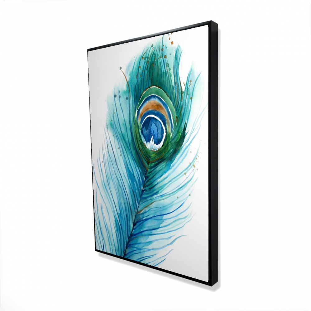 2081-3624-AN357 24 x 36 in. Long Peacock Feather Canvas - Living Room Decor - Framed Art