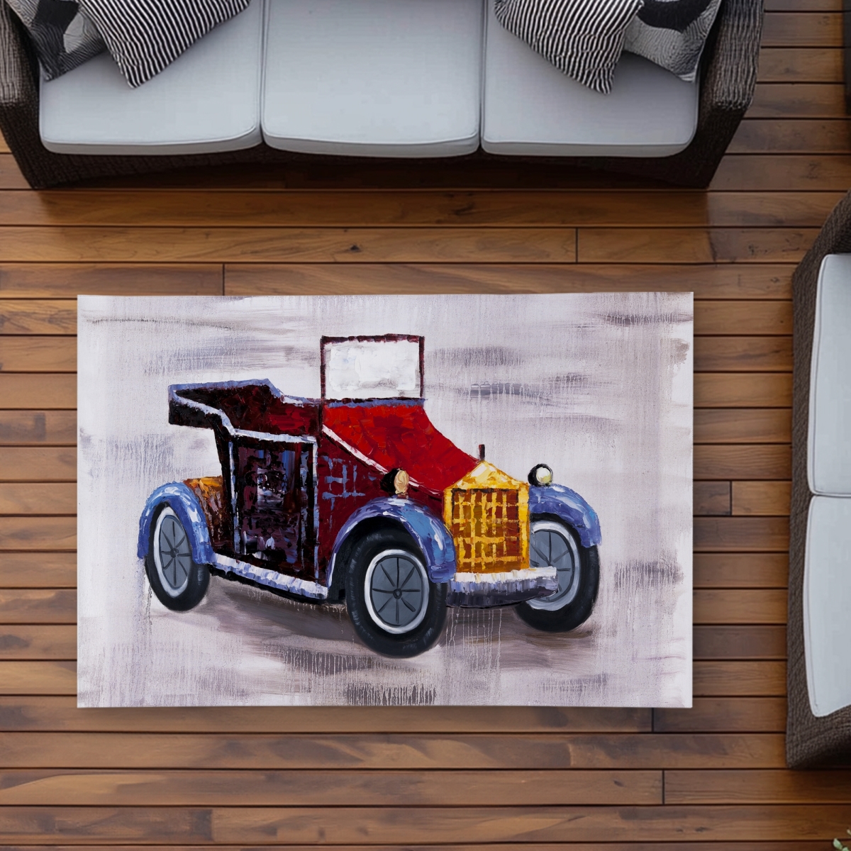 C1ROAR356SXBME 3 x 5 ft. Vintage Toy Car Blue Outdoor Area Rug for Home Decor - Rectangle