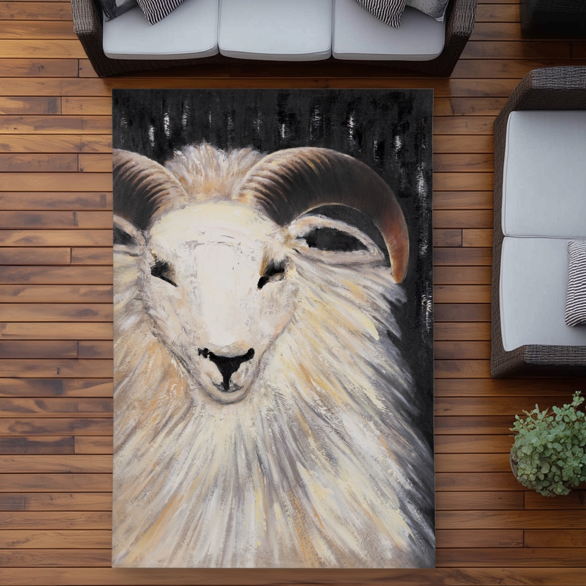 C1ROAR57FXXLTB 5 x 7 ft. Bushy Ram Farm Animals Outdoor Area Rug for Home Decor - Rectangle