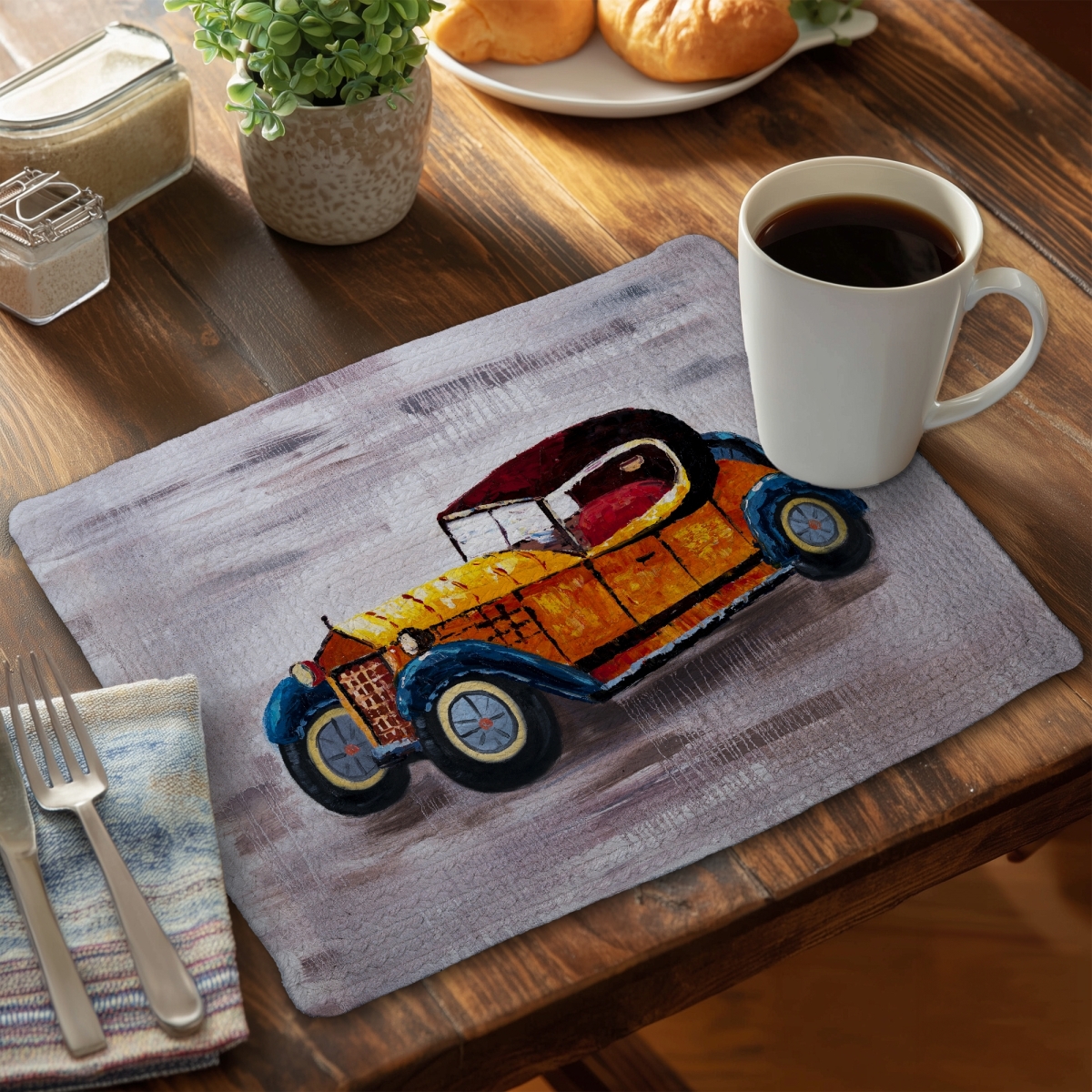 Picture of Begin Home Decor C4BP1418Y9D8TH 14 x 18 in. Yellow Toy Car Braided Polyester Placemats - Home Decor Set - Set of 4