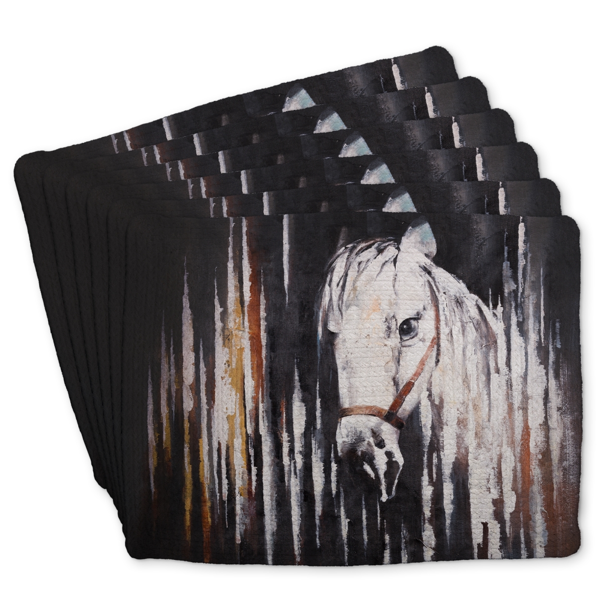 Picture of Begin Home Decor C6BP1418WSWSRN 14 x 18 in. White Horse in the Dark - Braided Polyester Placemat - Home Decor - Set of 6