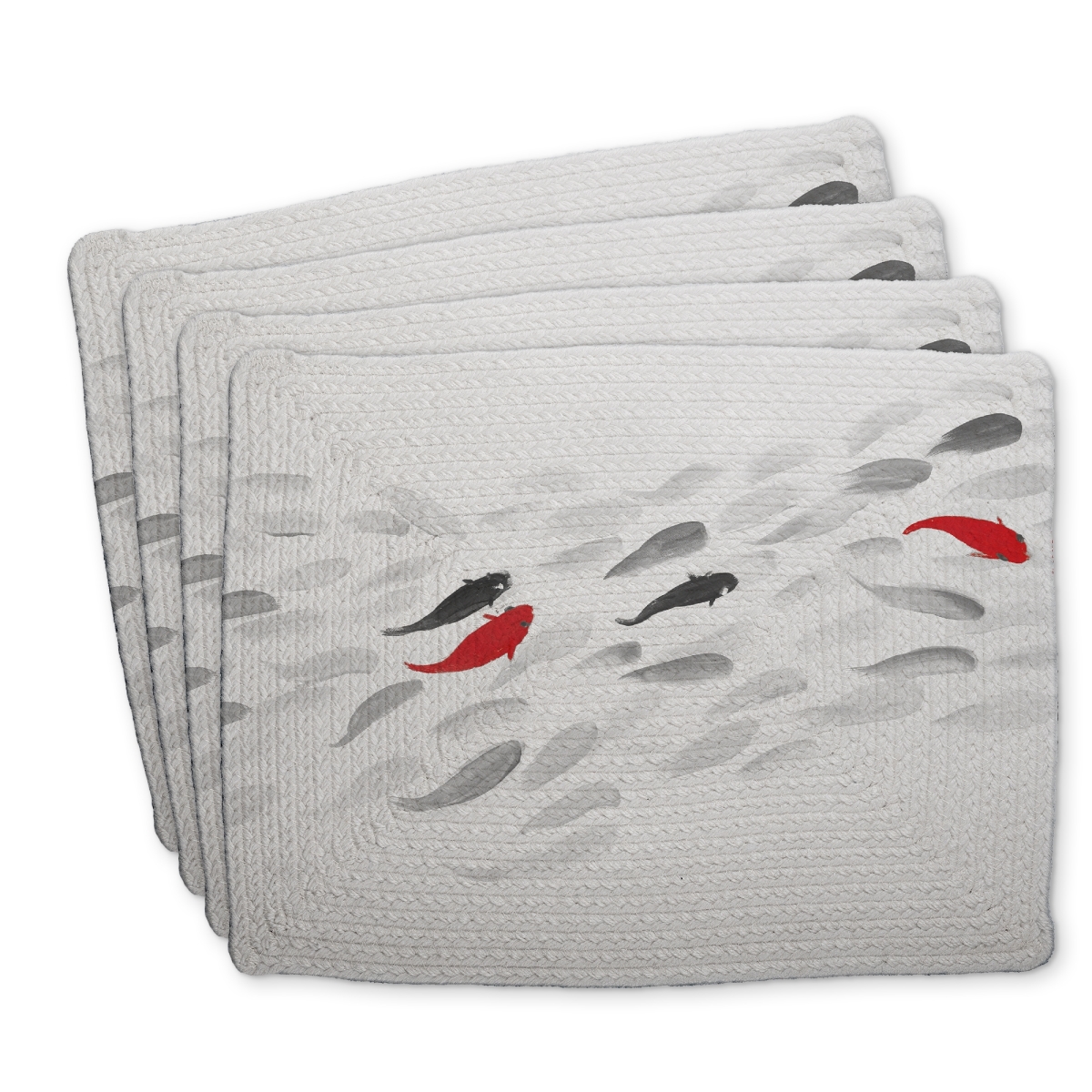 Picture of Begin Home Decor C4BP1418V5F7OJ 14 x 18 in. Swimming Fish Wave Braided Polyester Placemat - Home Decor - Set of 4