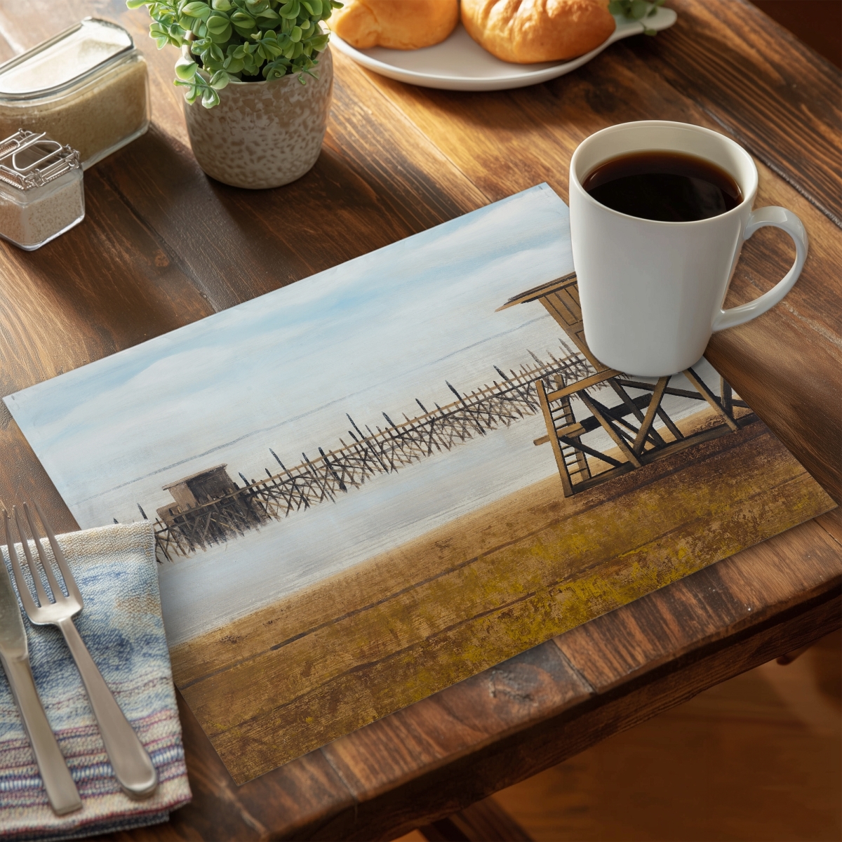 Picture of Begin Home Decor C6PP1418N2S4J4 14 x 18 in. Lifeguard Tower Beach Polyester Placemat - Home Decor - Set of 6