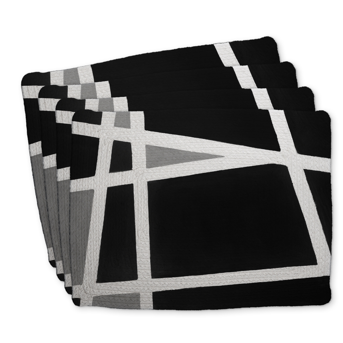 Picture of Begin Home Decor C4BP14187J822F 14 x 18 in. Black & White Abstract Shapes Braided Polyester Placemat - Set of 4