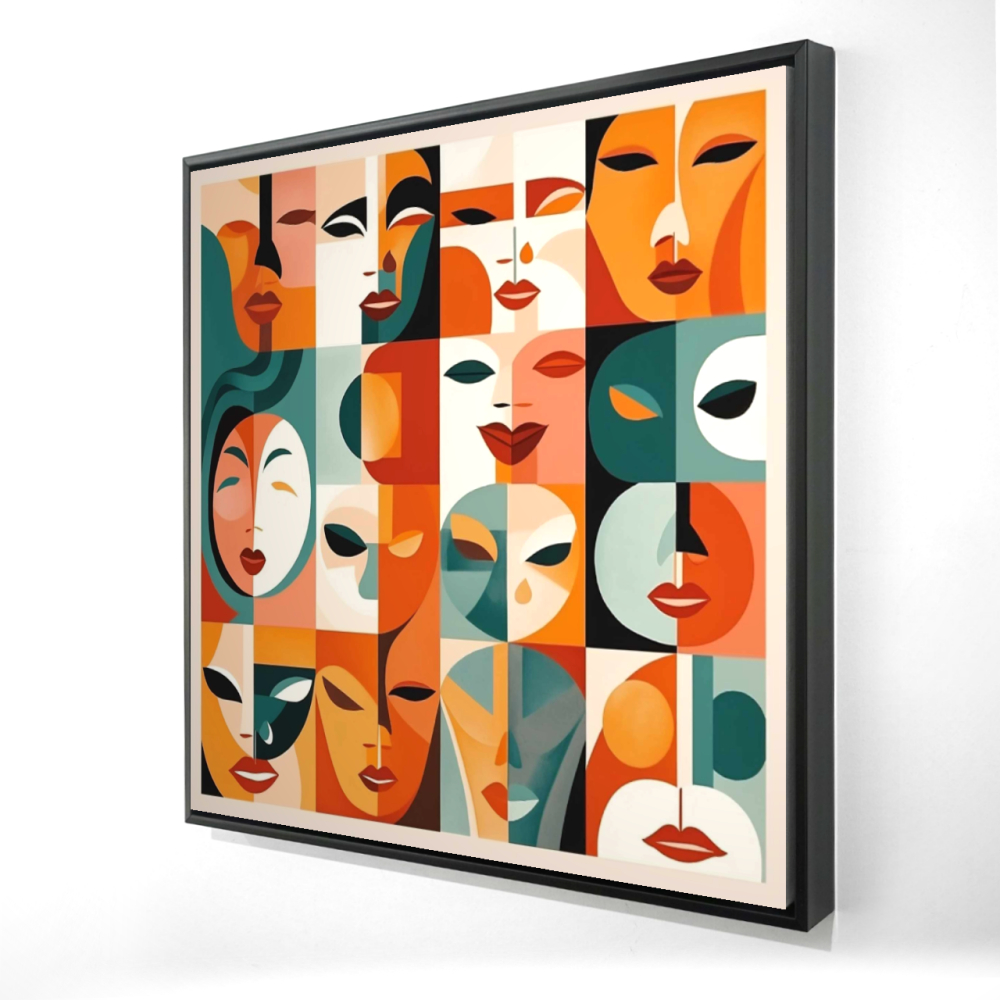 2081-3636-AB125 36 x 36 in. The Faces - Illustrative Abstract Framed Canvas - Home Decor