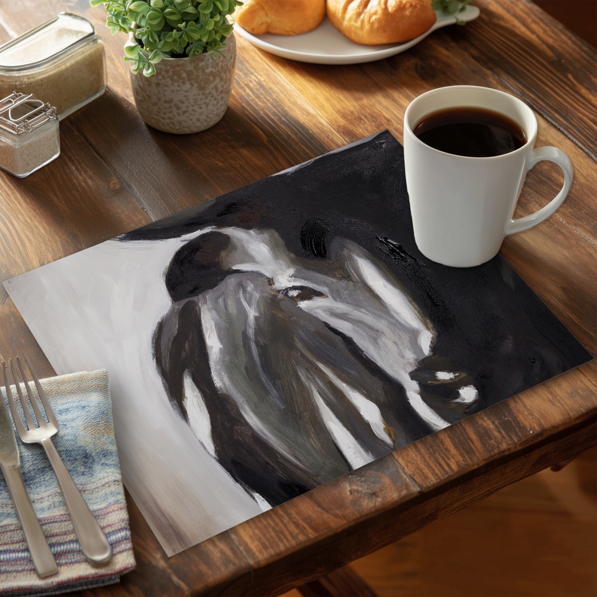 Picture of Begin Home Decor C4PP1418Y48B0D 14 x 18 in. Bull Head Closeup Polyester Placemat - Unique Home Decor - Set of 4