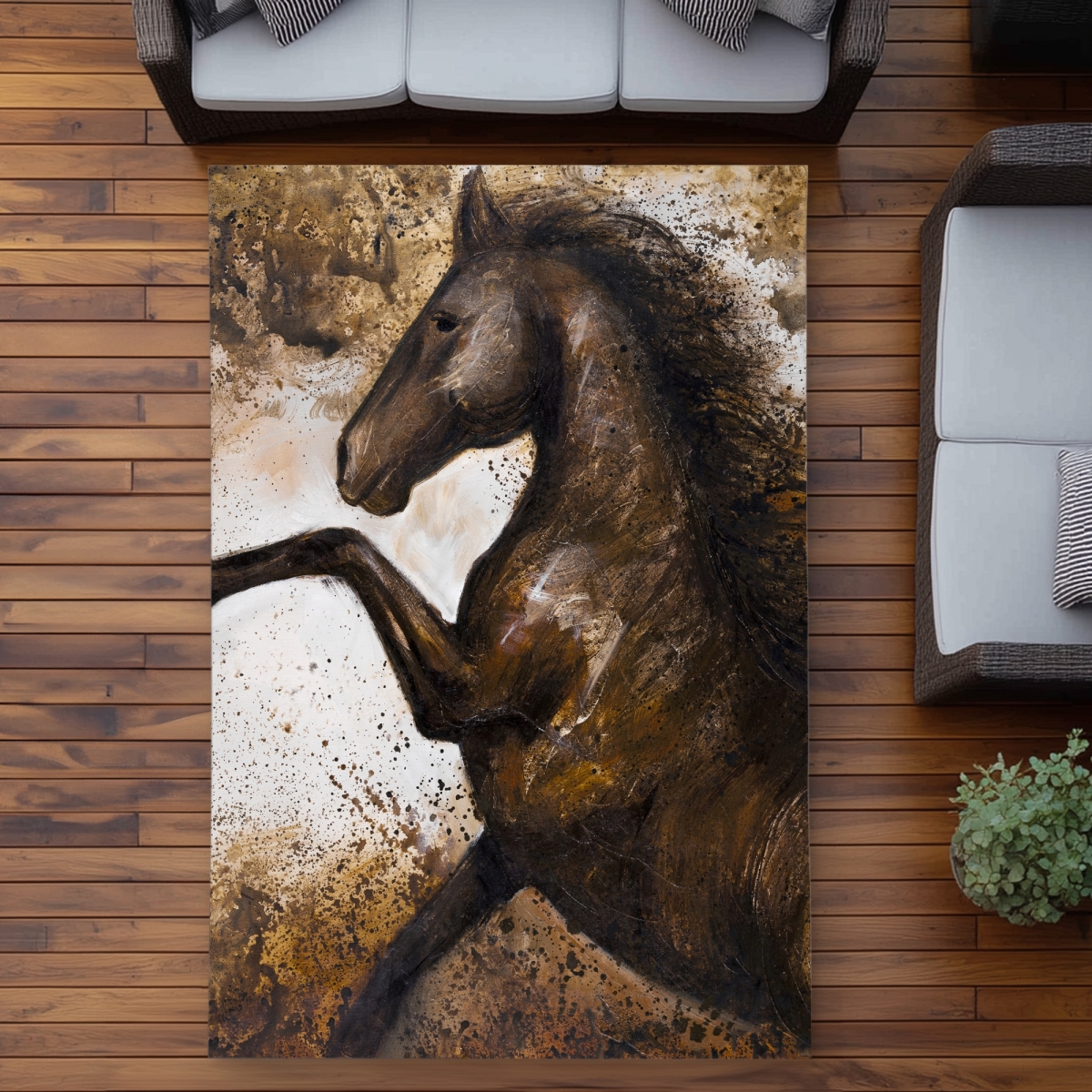 C1ROAR57TRREPP 5 x 7 ft. Horse Rushing Into the Soil Rug - Farm Animal Outdoor Decor - Rectangle