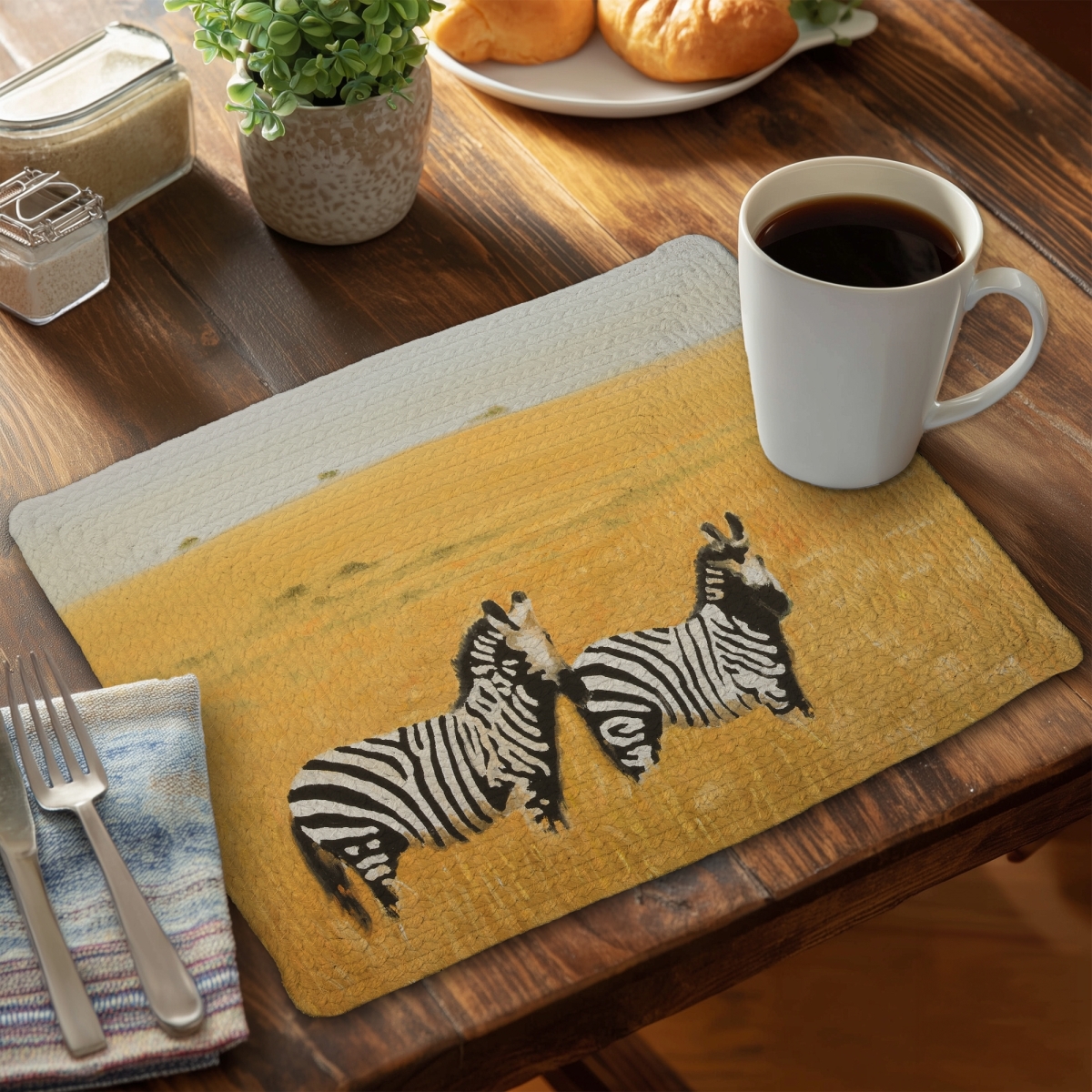 Picture of Begin Home Decor C6BP1418OY01RS 14 x 18 in. Herd of Zebra Braided Polyester Placemat for Home Decor - Set of 6