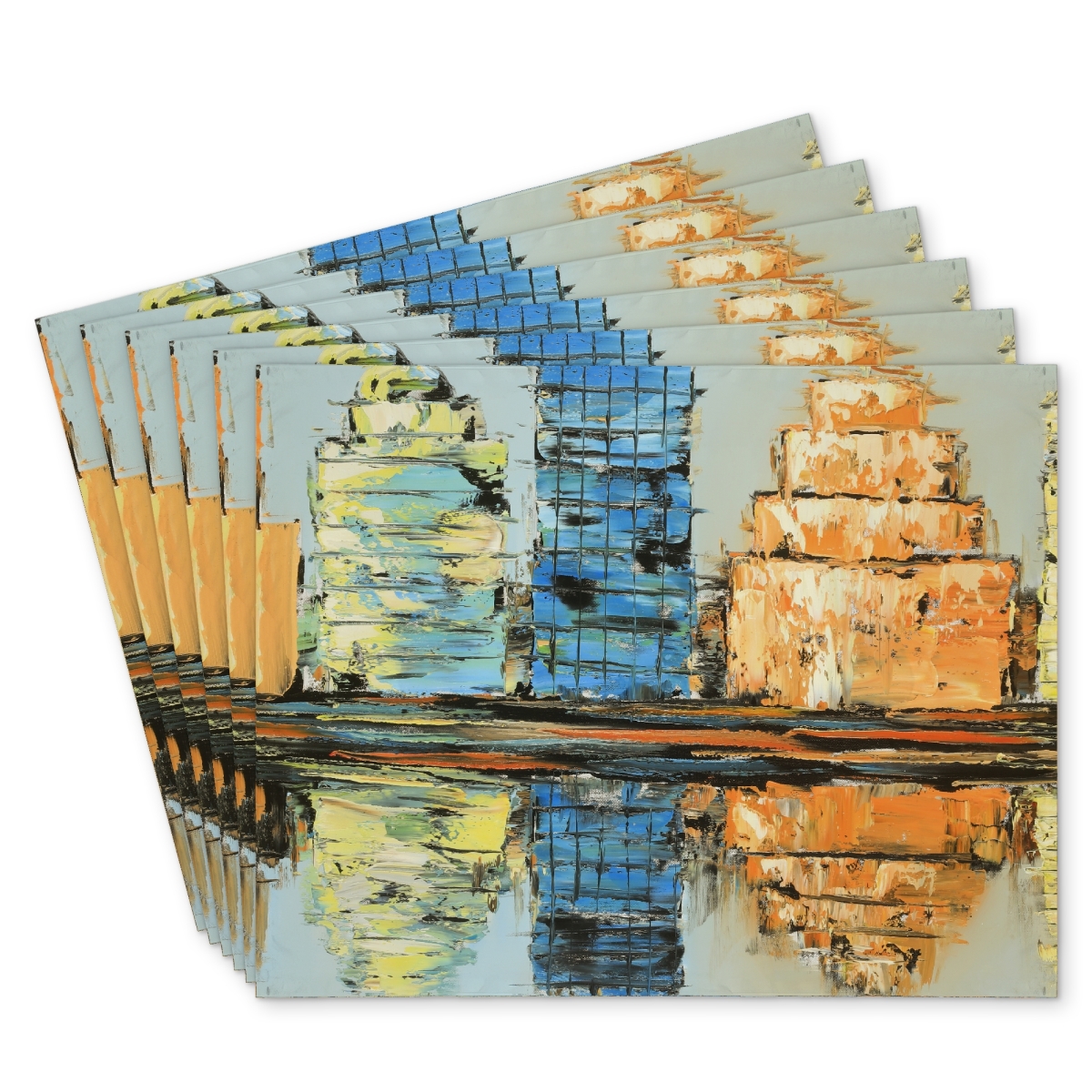 Picture of Begin Home Decor C6PP1418RUOIWK 14 x 18 in. Reflections of a Colorful & Abstract City Placemat - Home Decor - Set of 6