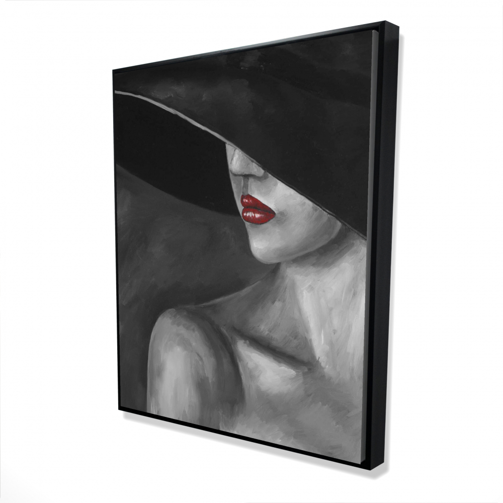 2081-6048-FA28 48 x 60 in. Mysterious Woman with a Hat - Black & White Canvas Art